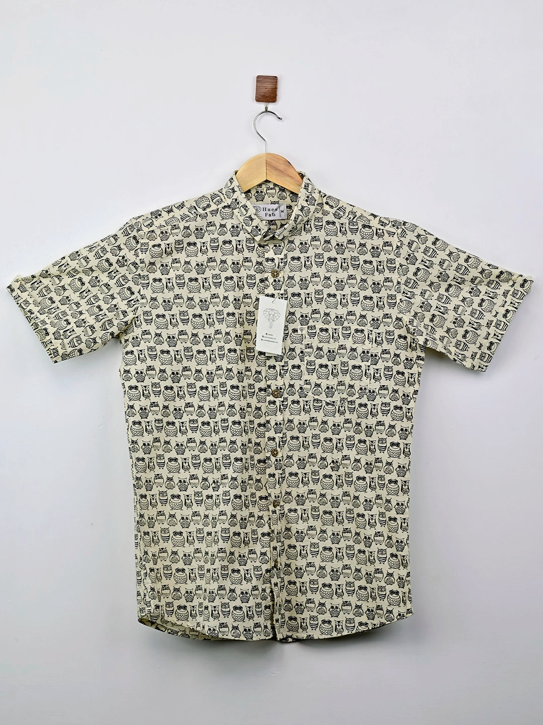 Cream-Black Owl Printed Half Sleeves Shirt