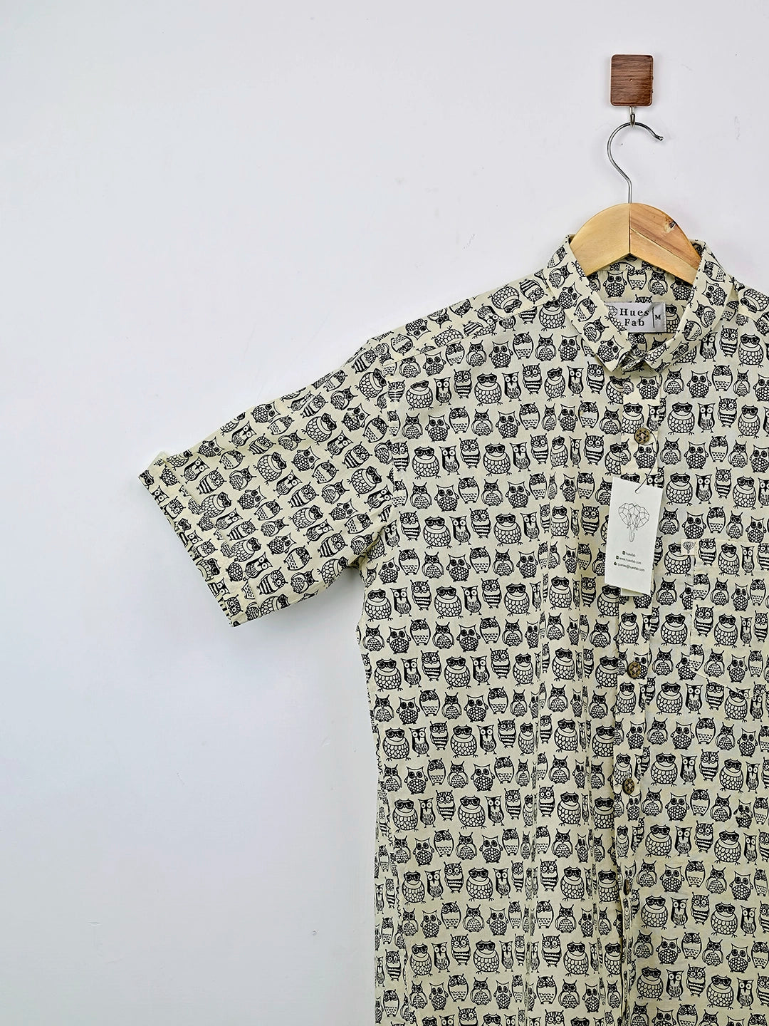 Cream-Black Owl Printed Half Sleeves Shirt