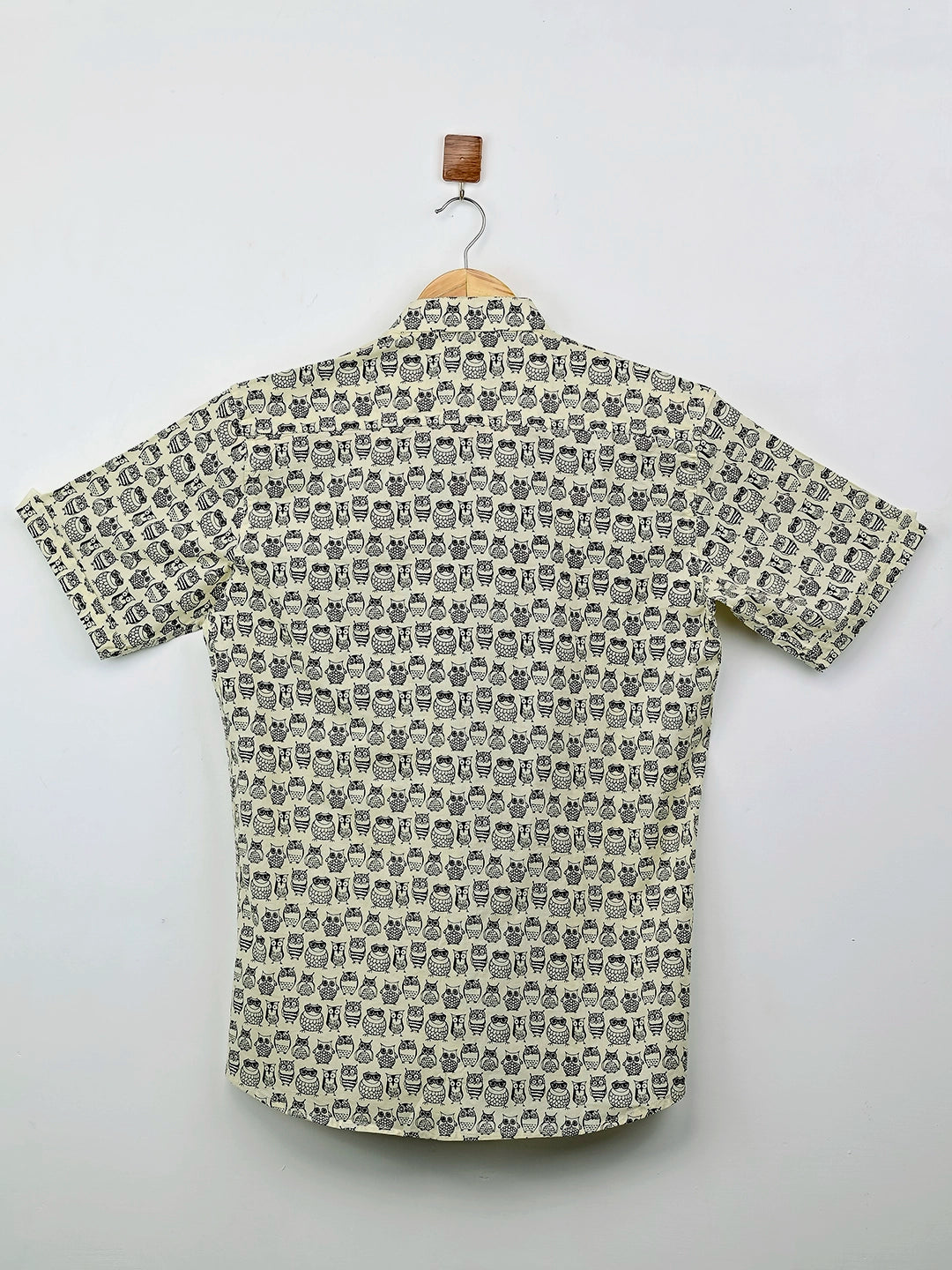 Cream-Black Owl Printed Half Sleeves Shirt