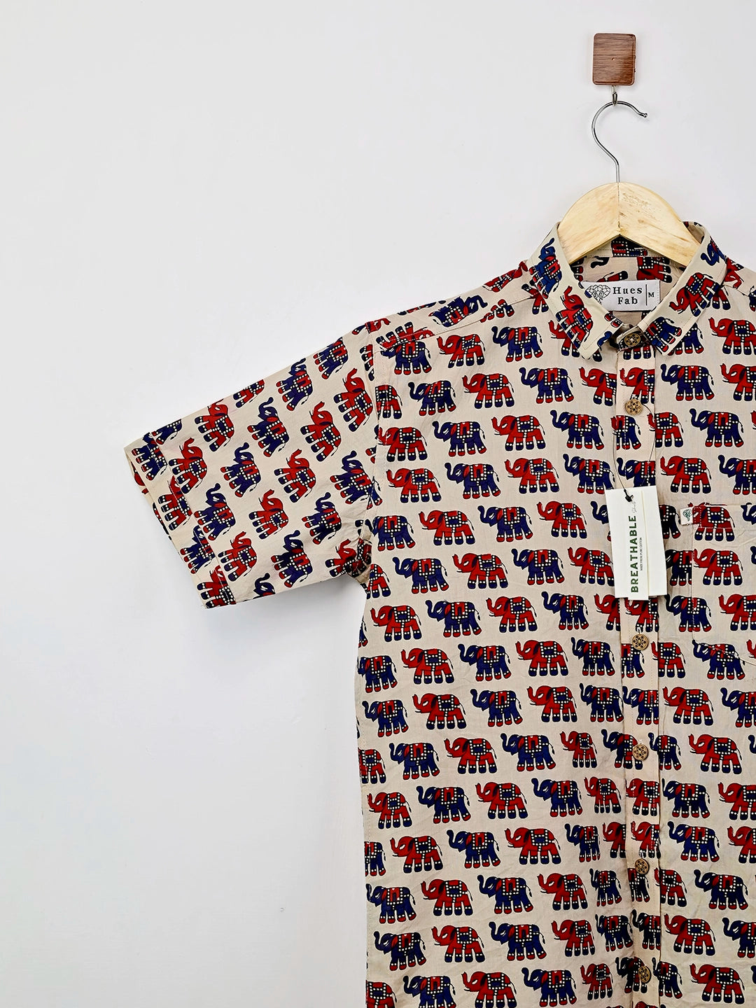 Cream & Multi Colour Elephant Half Sleeves Shirt
