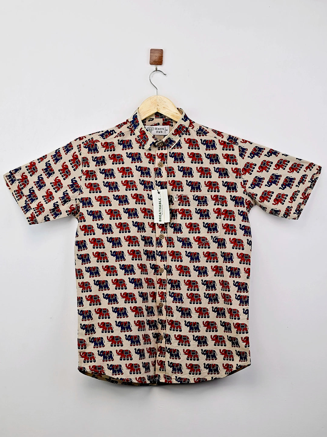 Cream & Multi Colour Elephant Half Sleeves Shirt