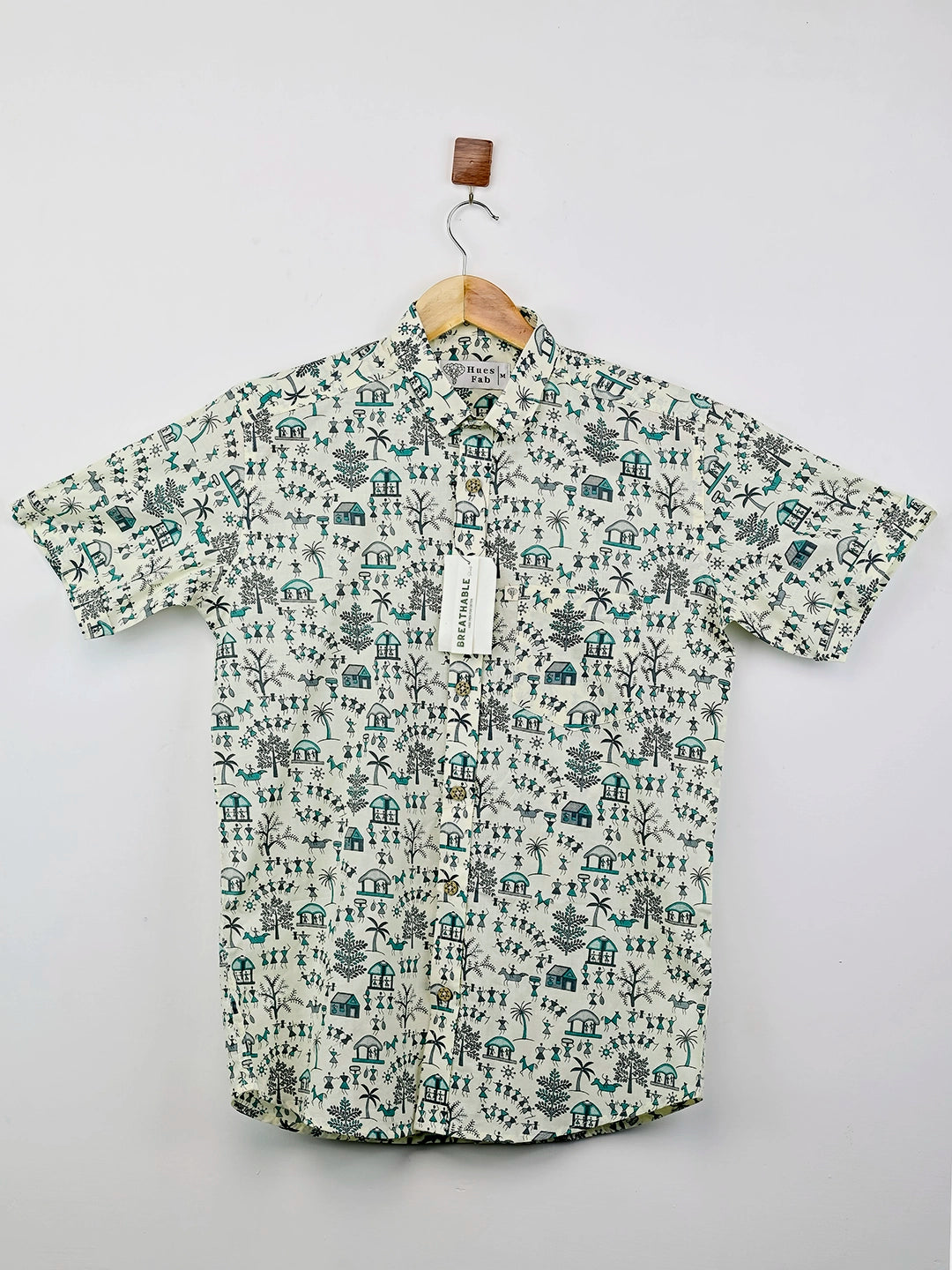 White – Sky Blue Village Printed Half Sleeves Shirt