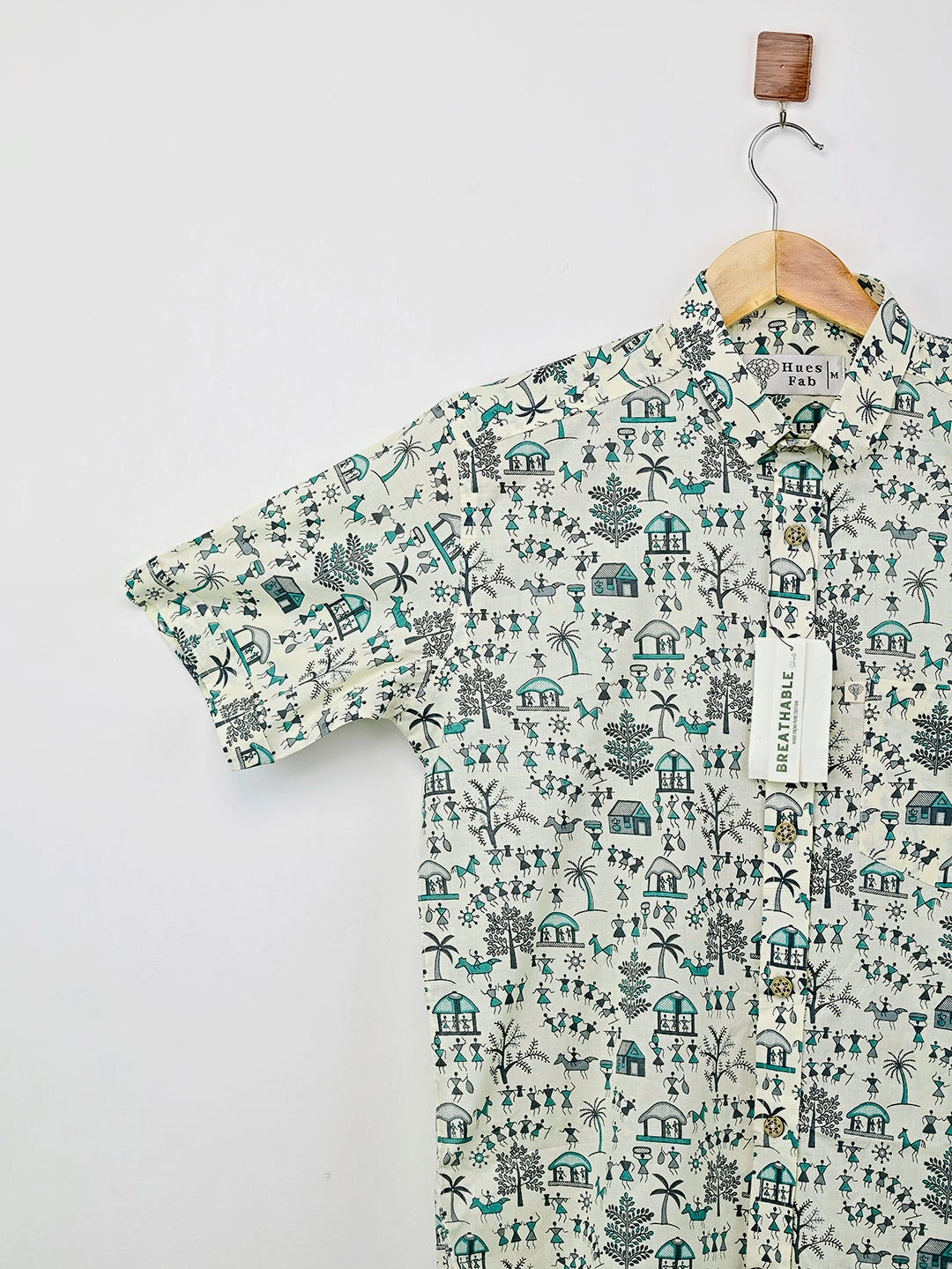 White – Sky Blue Village Printed Half Sleeves Shirt
