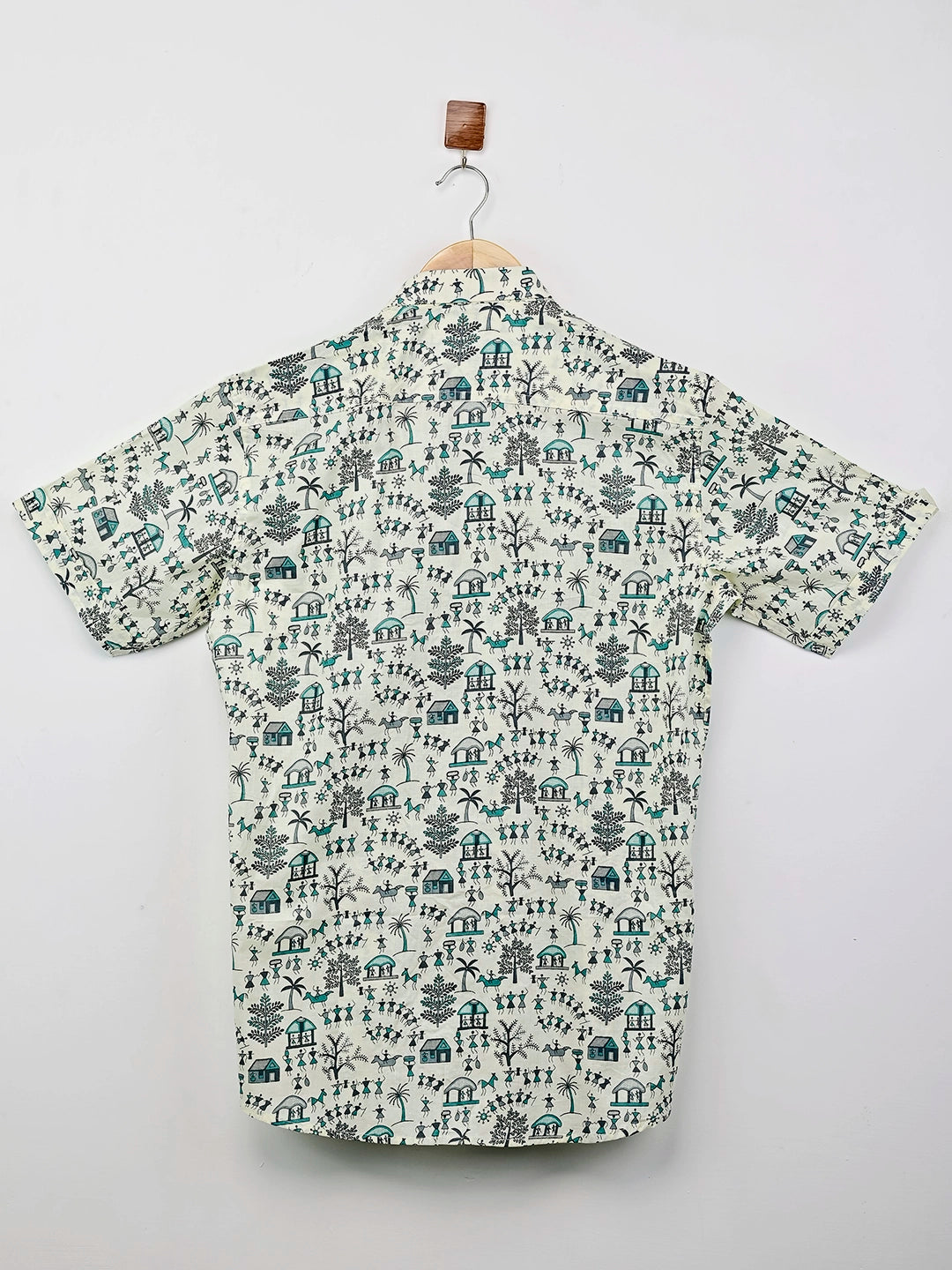 White – Sky Blue Village Printed Half Sleeves Shirt
