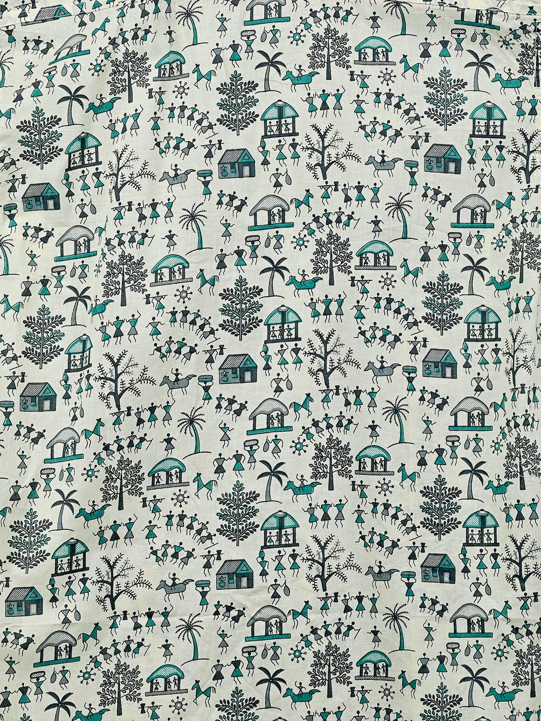 White – Sky Blue Village Printed Half Sleeves Shirt