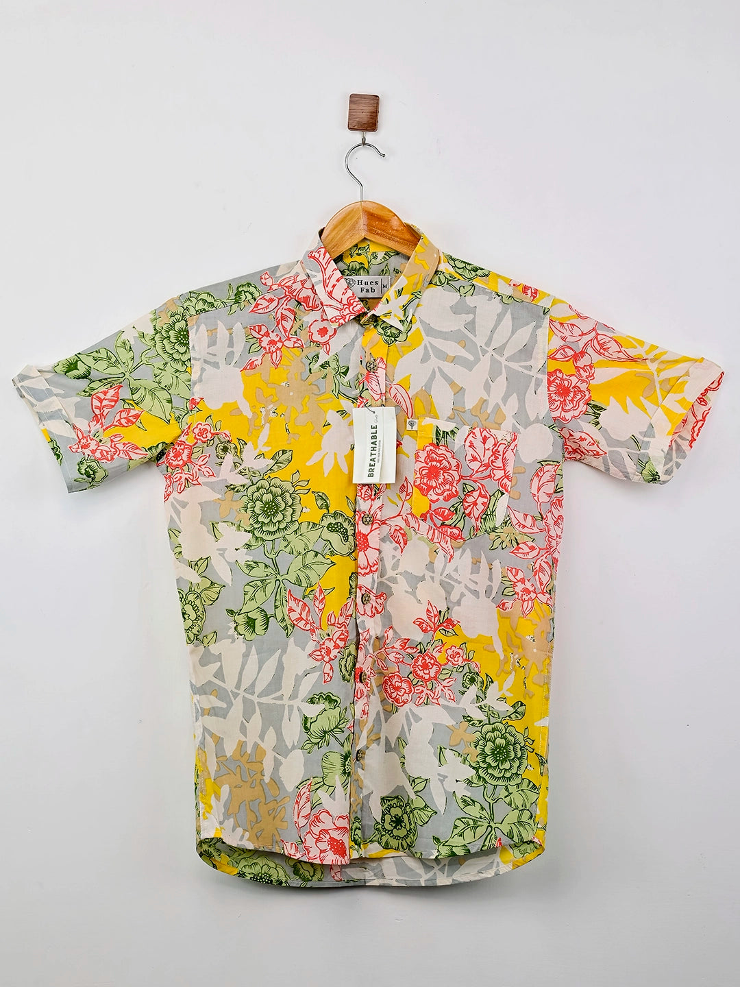 Cream – Pink Floral Printed Half-Sleeves Shirt