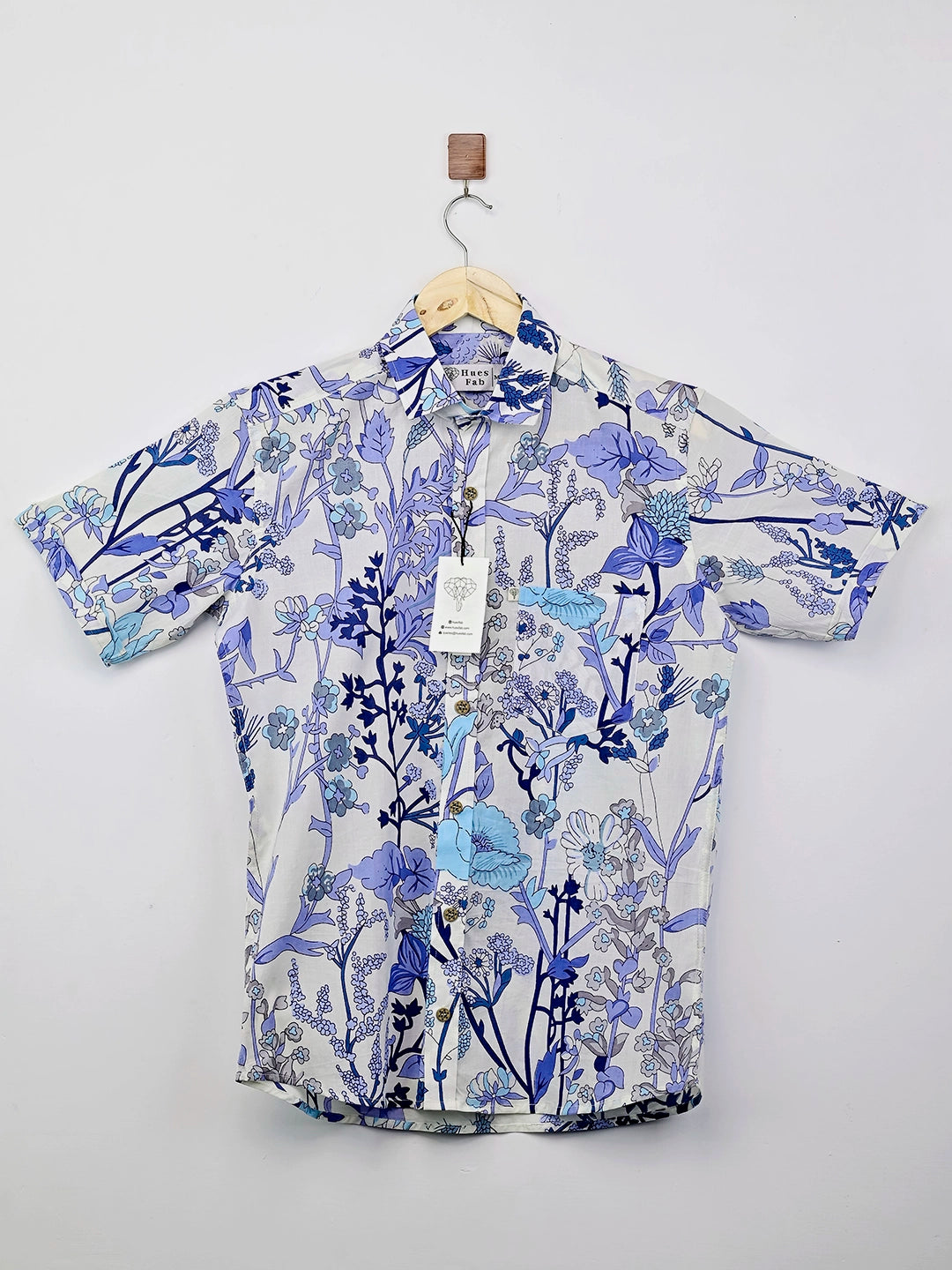 sky Blue Floral Printed Half Sleeves Shirt