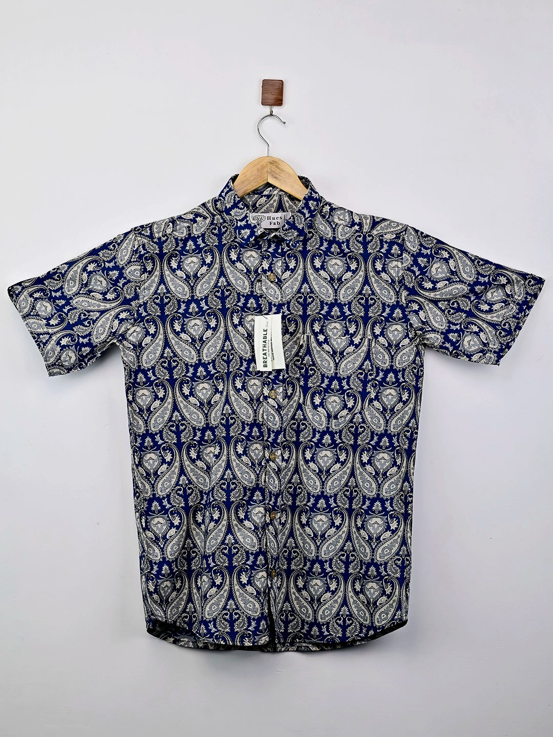 Navy Blue Paisley Printed Style half-sleeves Shirt