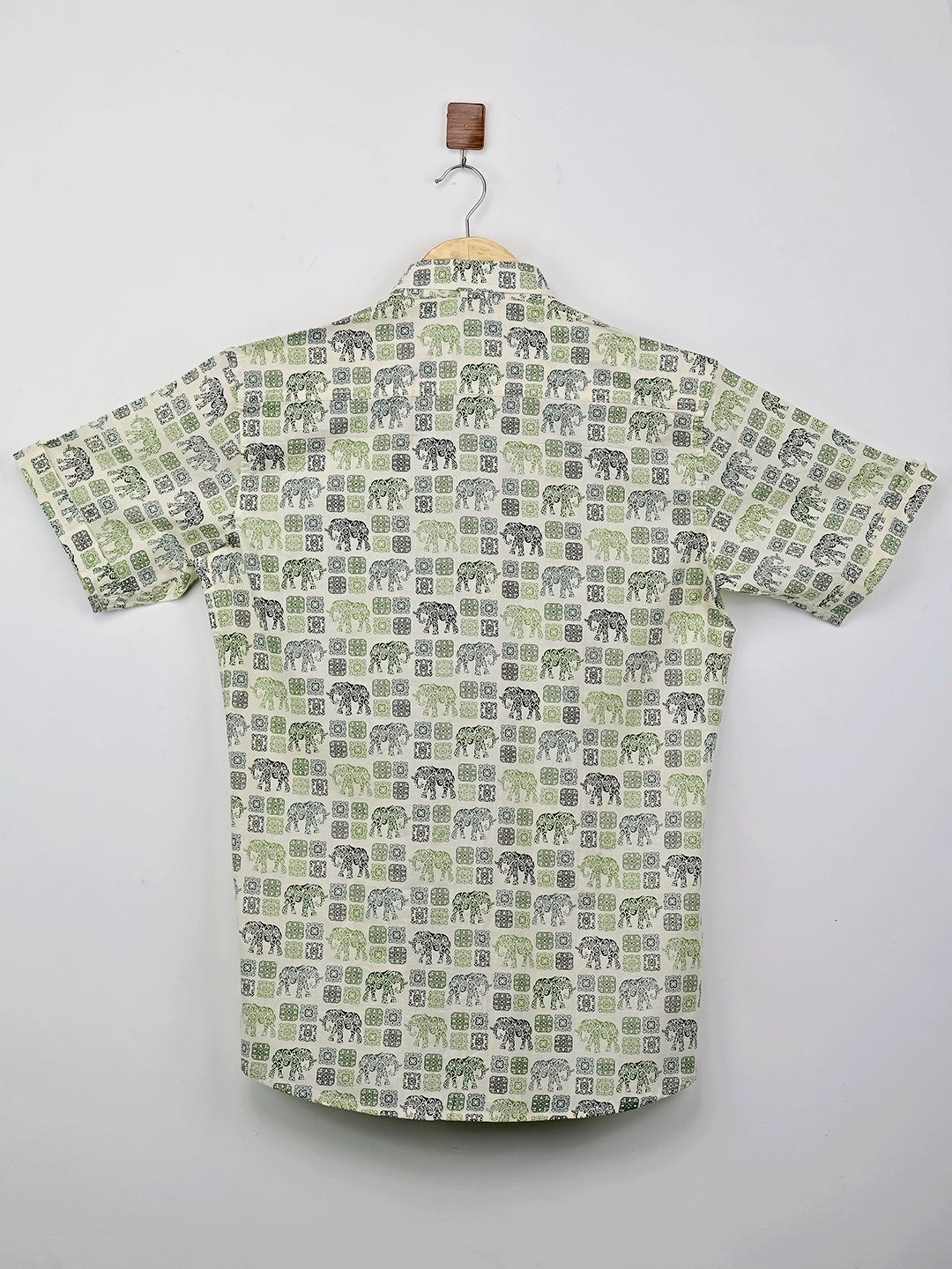 Green Multicolor Elephant Half Sleeves Shirt