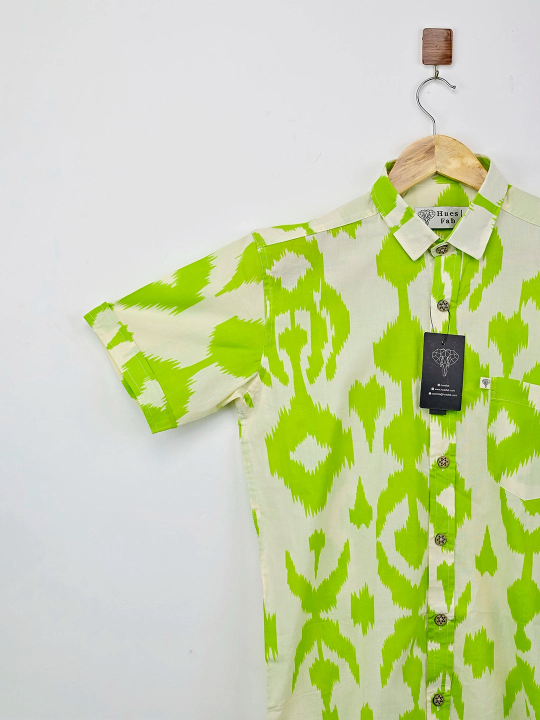 White Green Ikat Half Sleeves Shirt