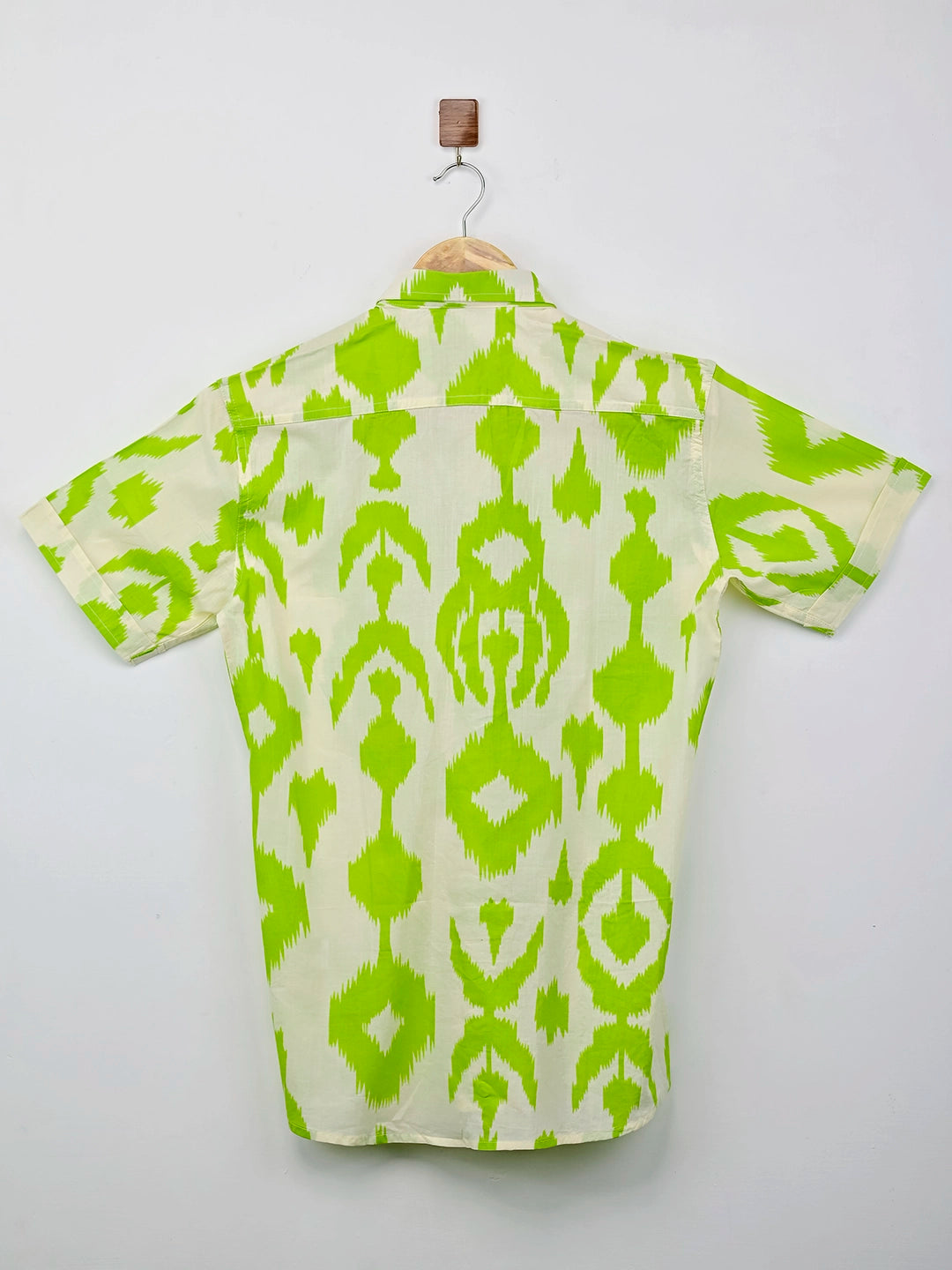 White Green Ikat Half Sleeves Shirt