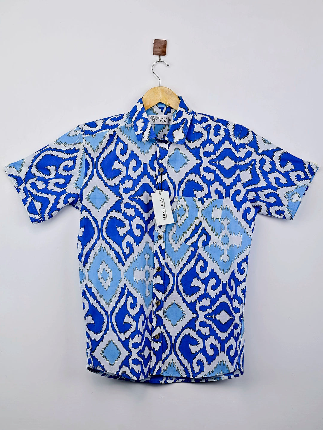 Sky Blue Ikat Printed Half Sleeves Shirt