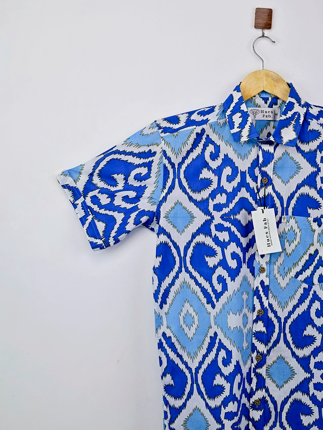 Sky Blue Ikat Printed Half Sleeves Shirt