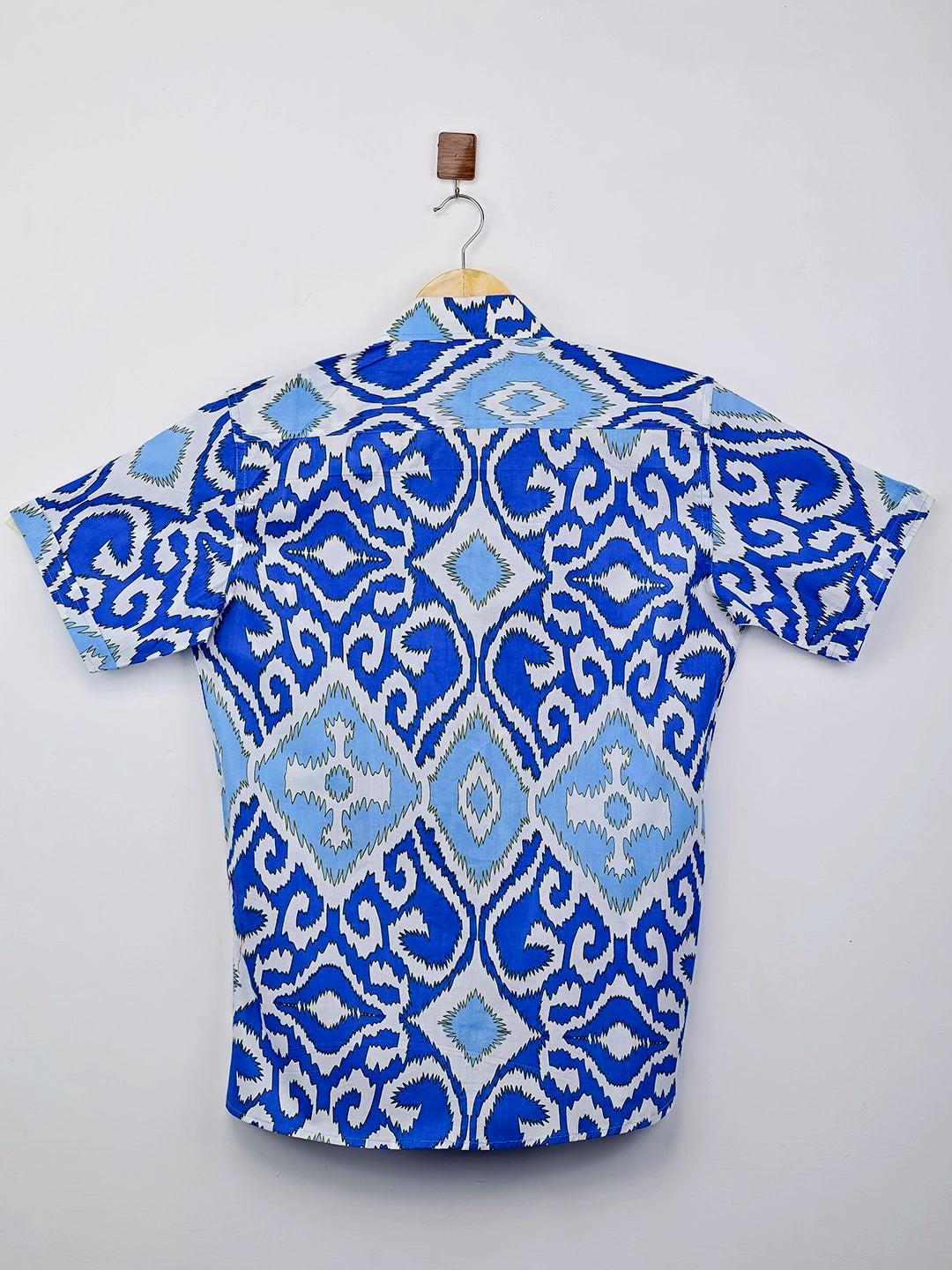 Sky Blue Ikat Printed Half Sleeves Shirt