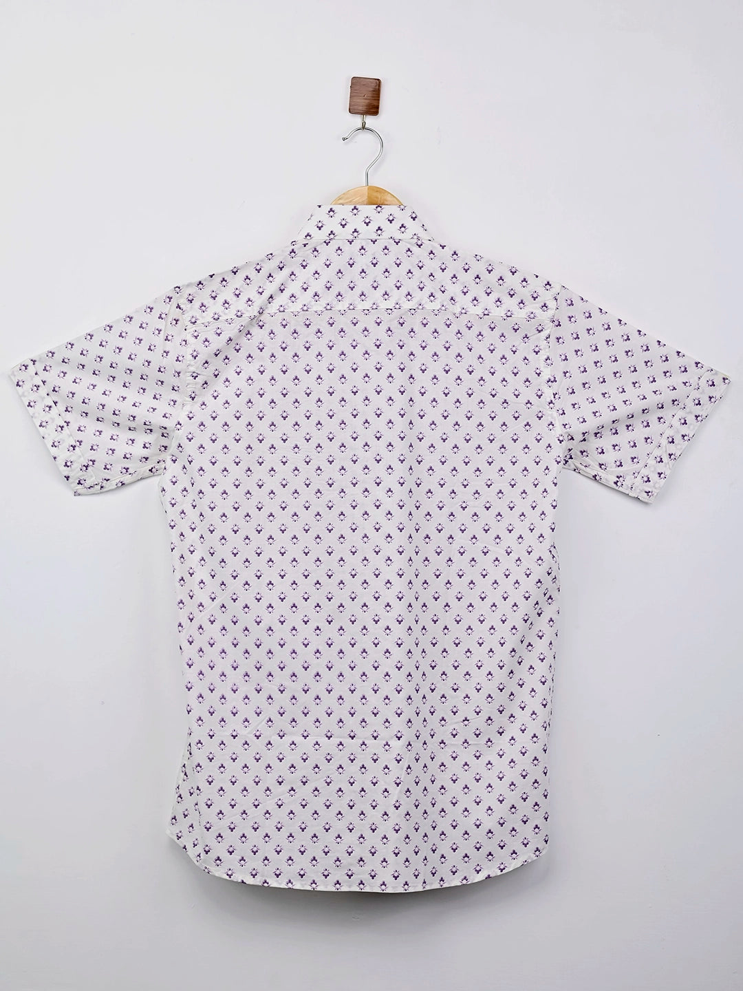 White – Purple Motif Printed Half-Sleeves Shirt