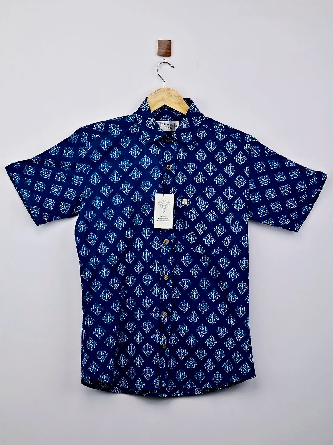 Navy Blue Motif Printed Half Sleeves Shirt