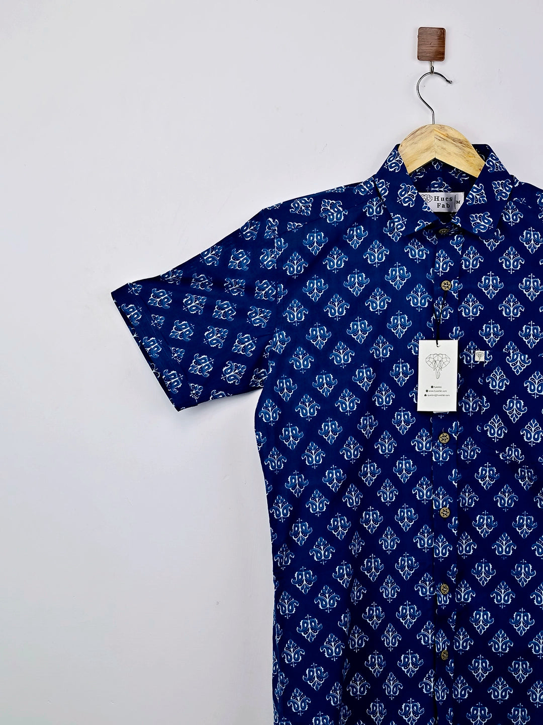 Navy Blue Motif Printed Half Sleeves Shirt