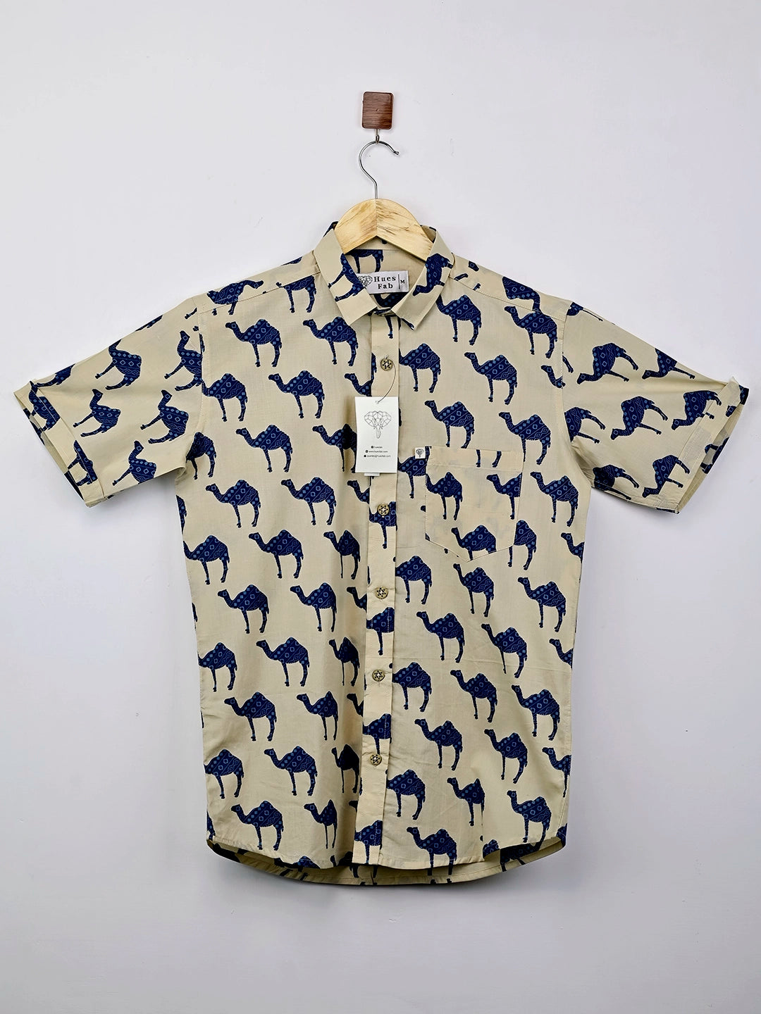 Cream-Blue Camel printed Half Sleeves shirt