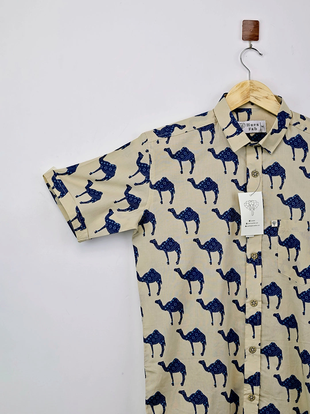 Cream-Blue Camel printed Half Sleeves shirt