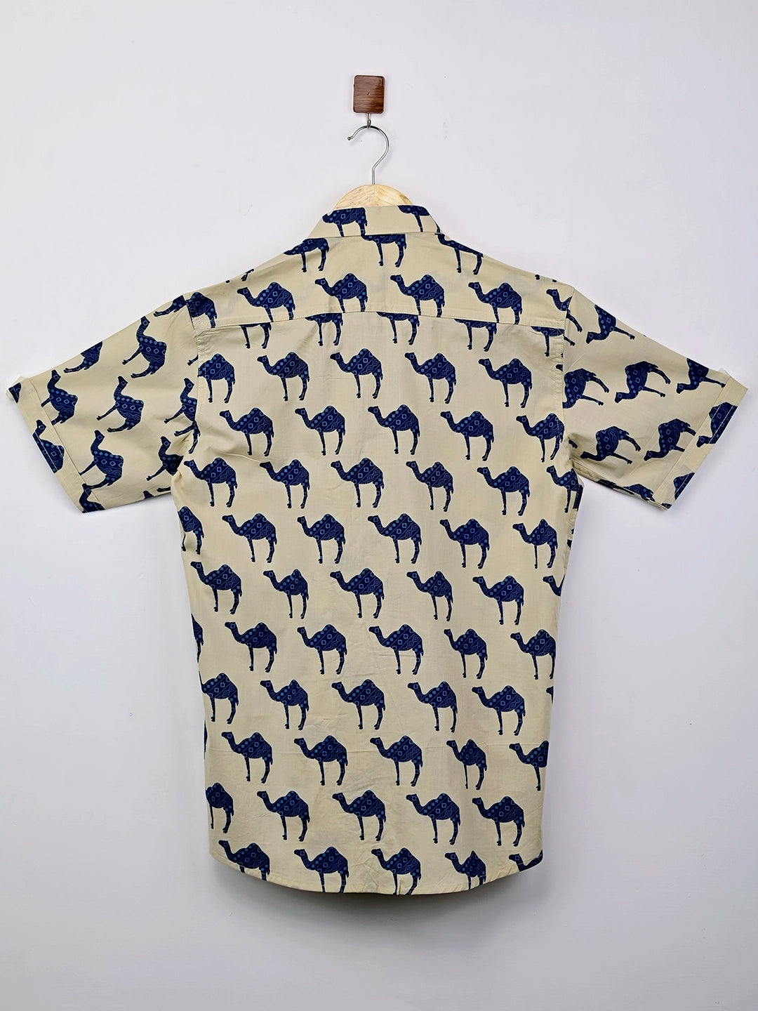 Cream-Blue Camel printed Half Sleeves shirt