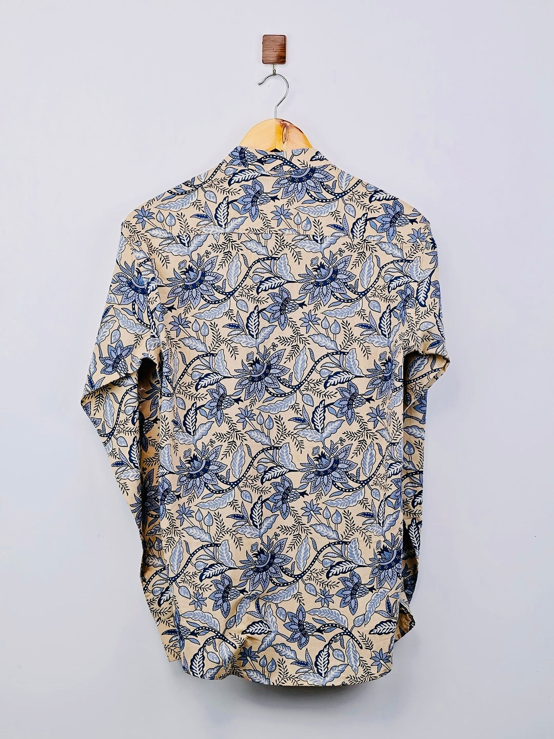 cream blue floral short kurta