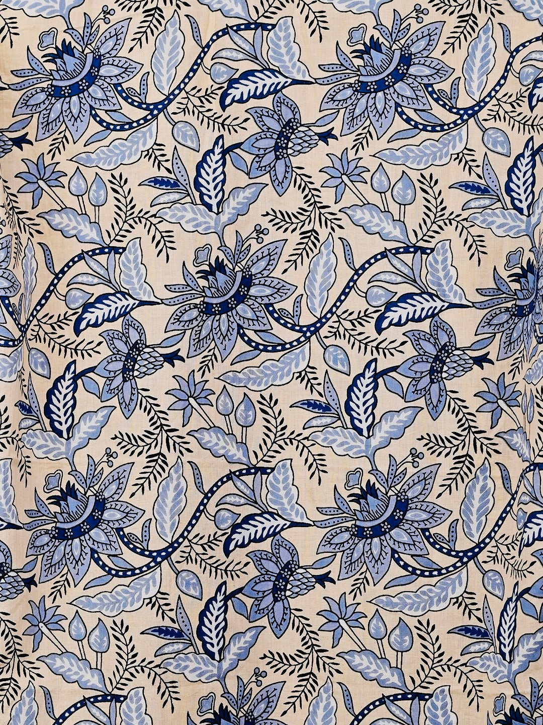 cream blue floral short kurta