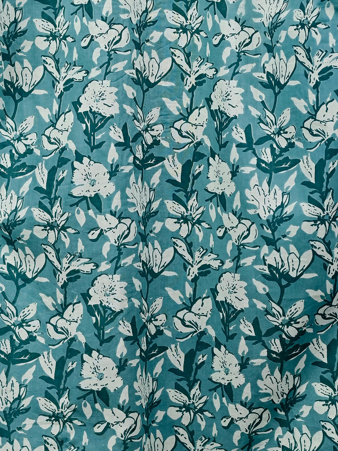 Sky Blue White flowers Printed Short Kurta