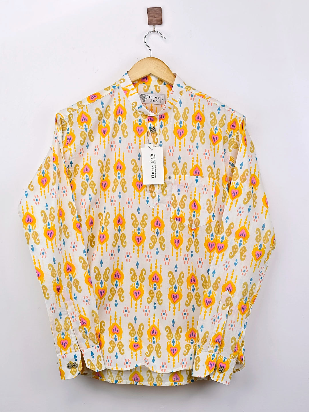 yellow-white ikat short kurta