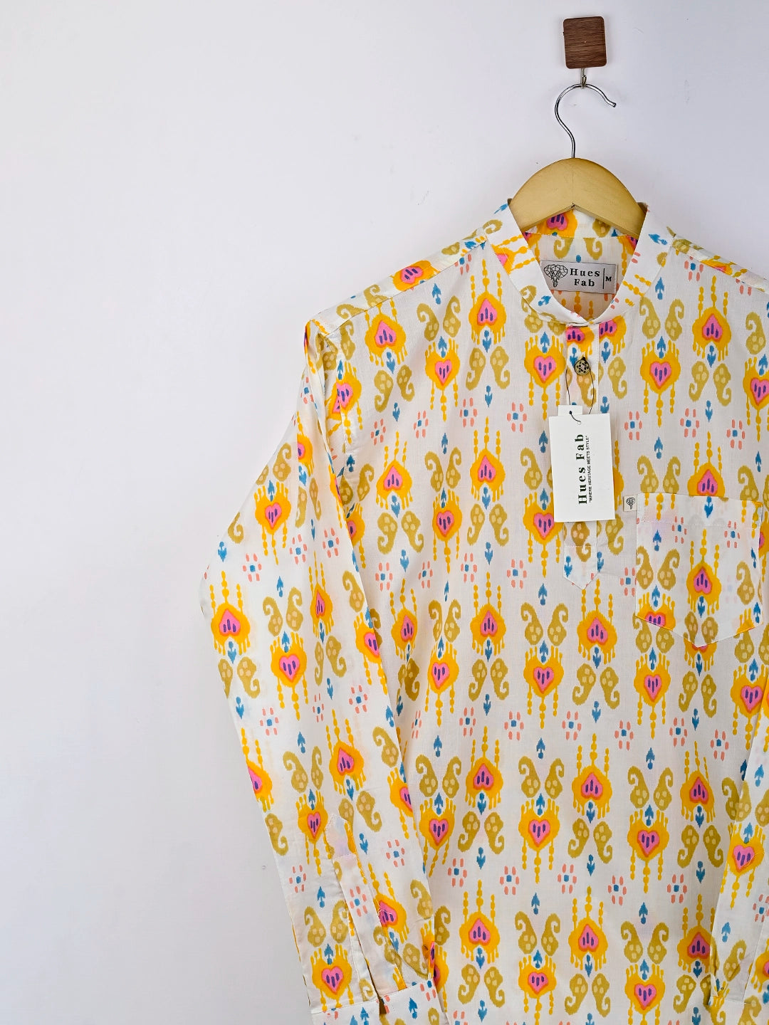 yellow-white ikat short kurta