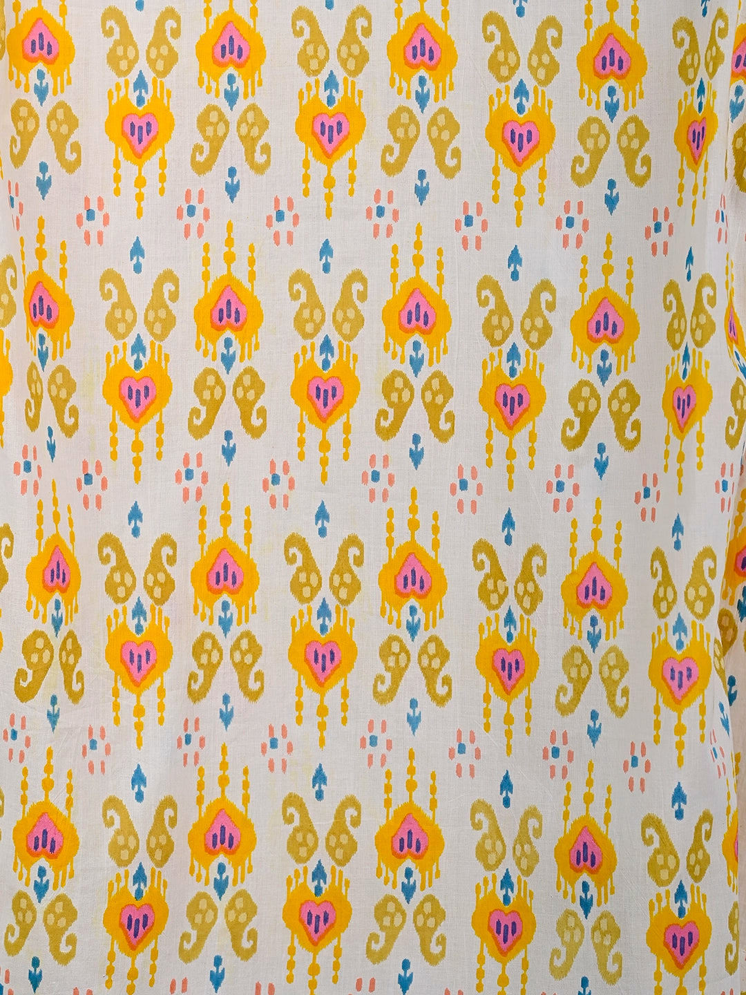 yellow-white ikat short kurta