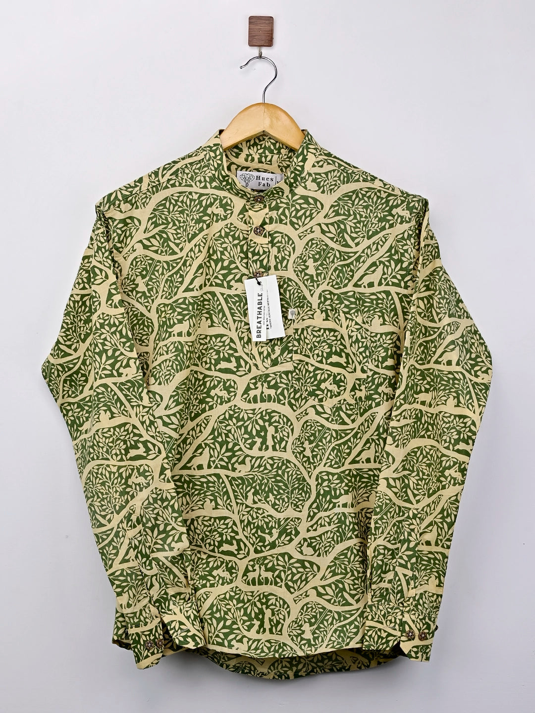 cream green jungle short kurta