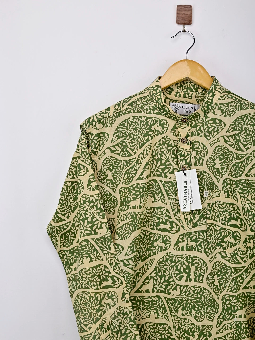 cream green jungle short kurta