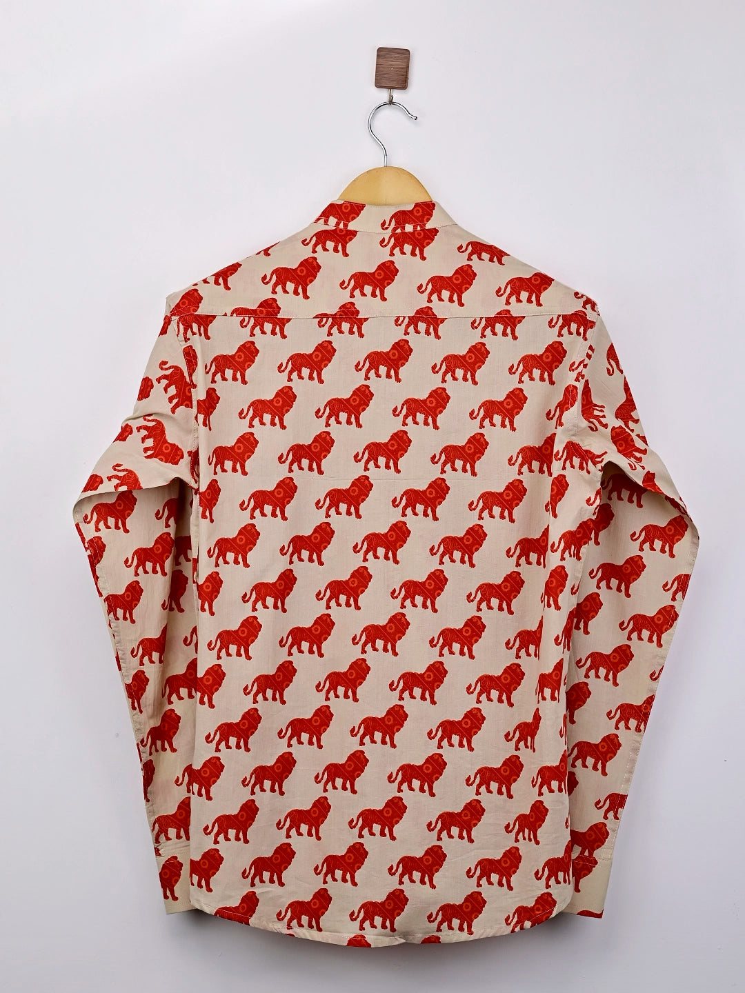 cream red lion printed short kurta