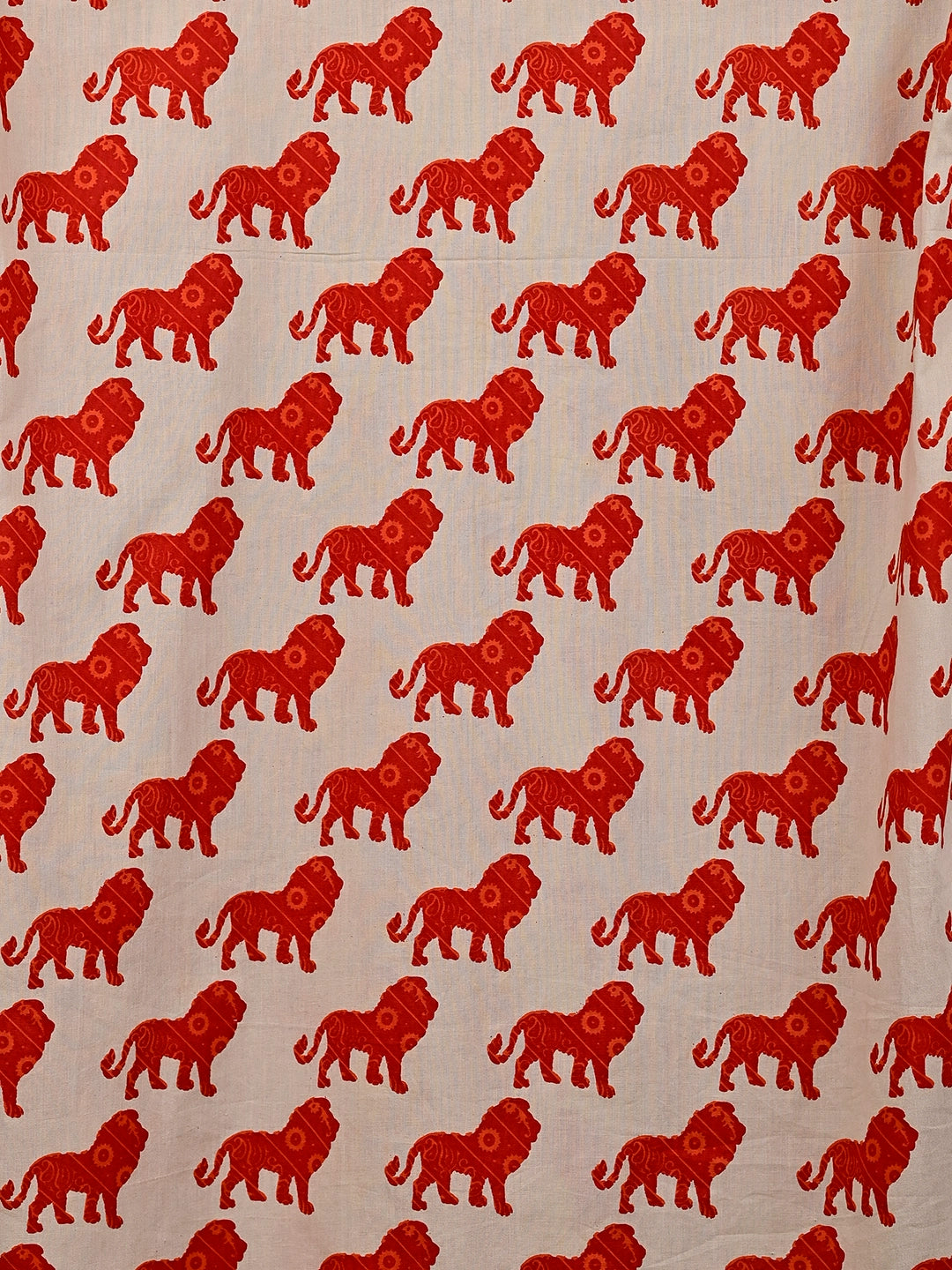 cream red lion printed short kurta