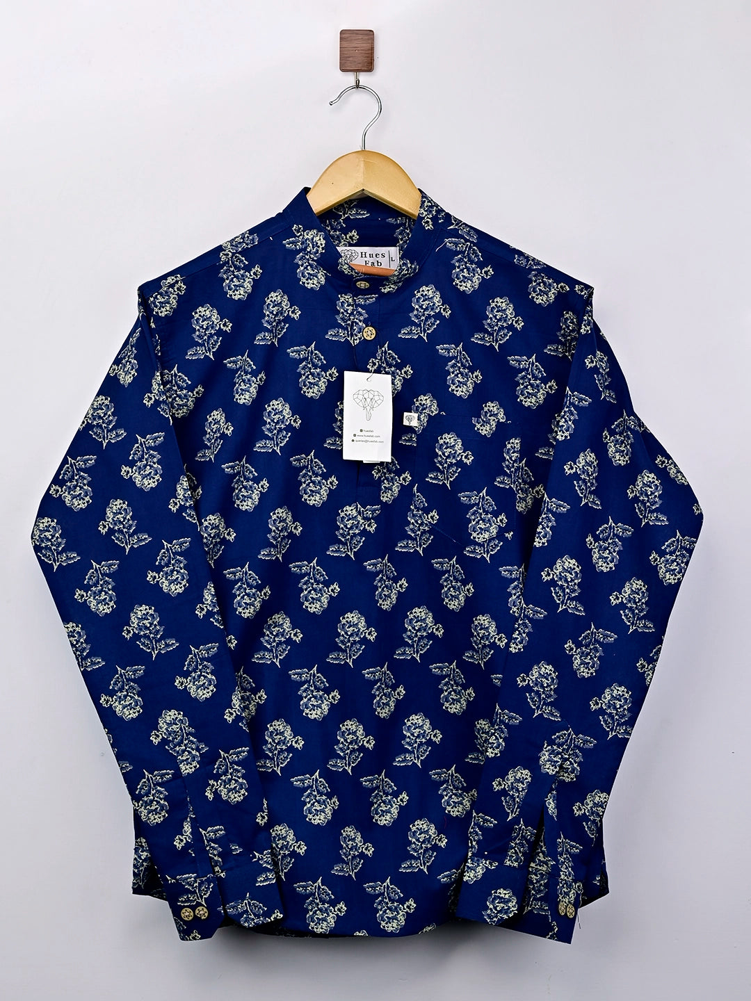 Navy Blue – Cream Flowers Printed Short Kurta
