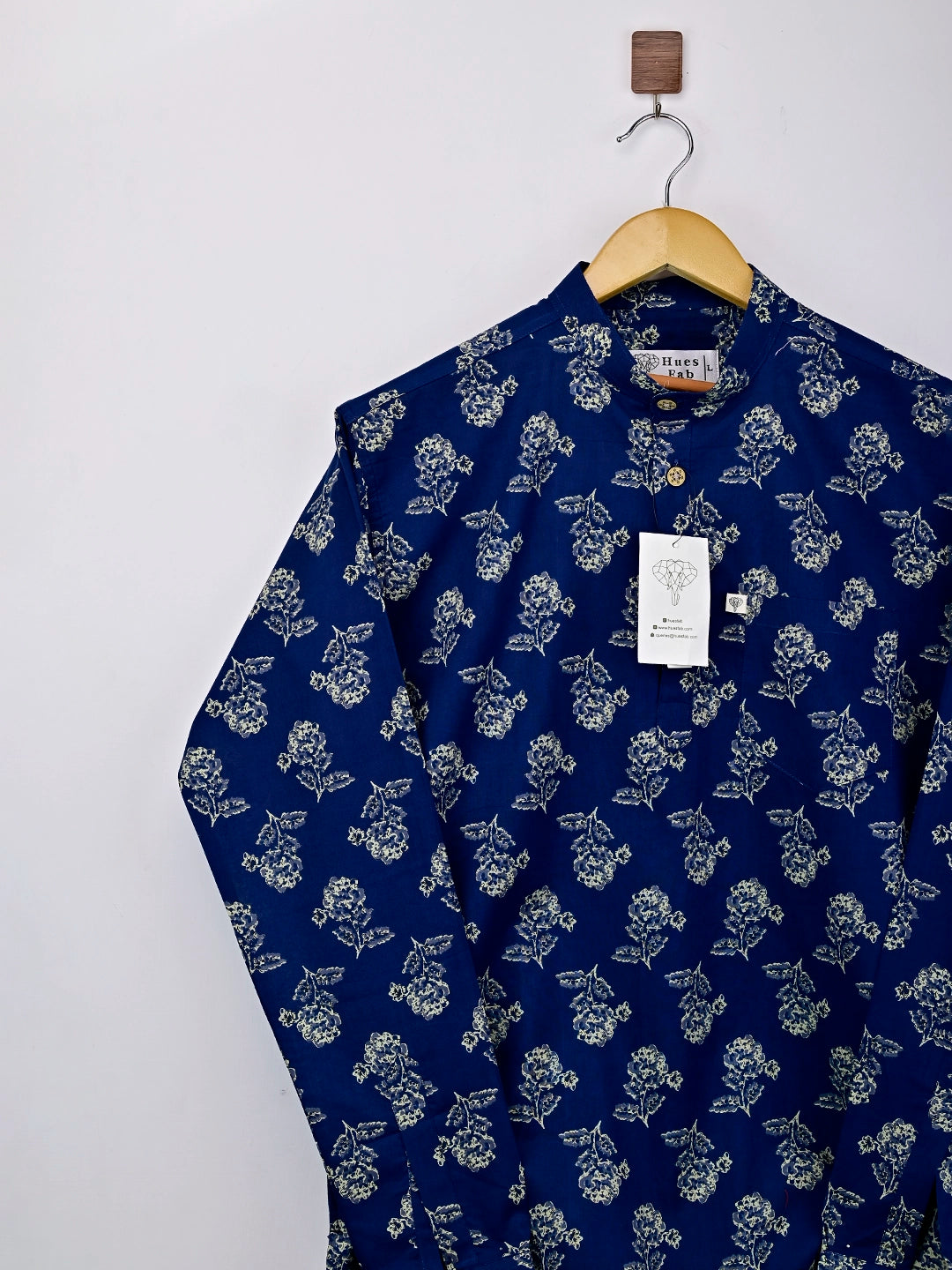 Navy Blue – Cream Flowers Printed Short Kurta