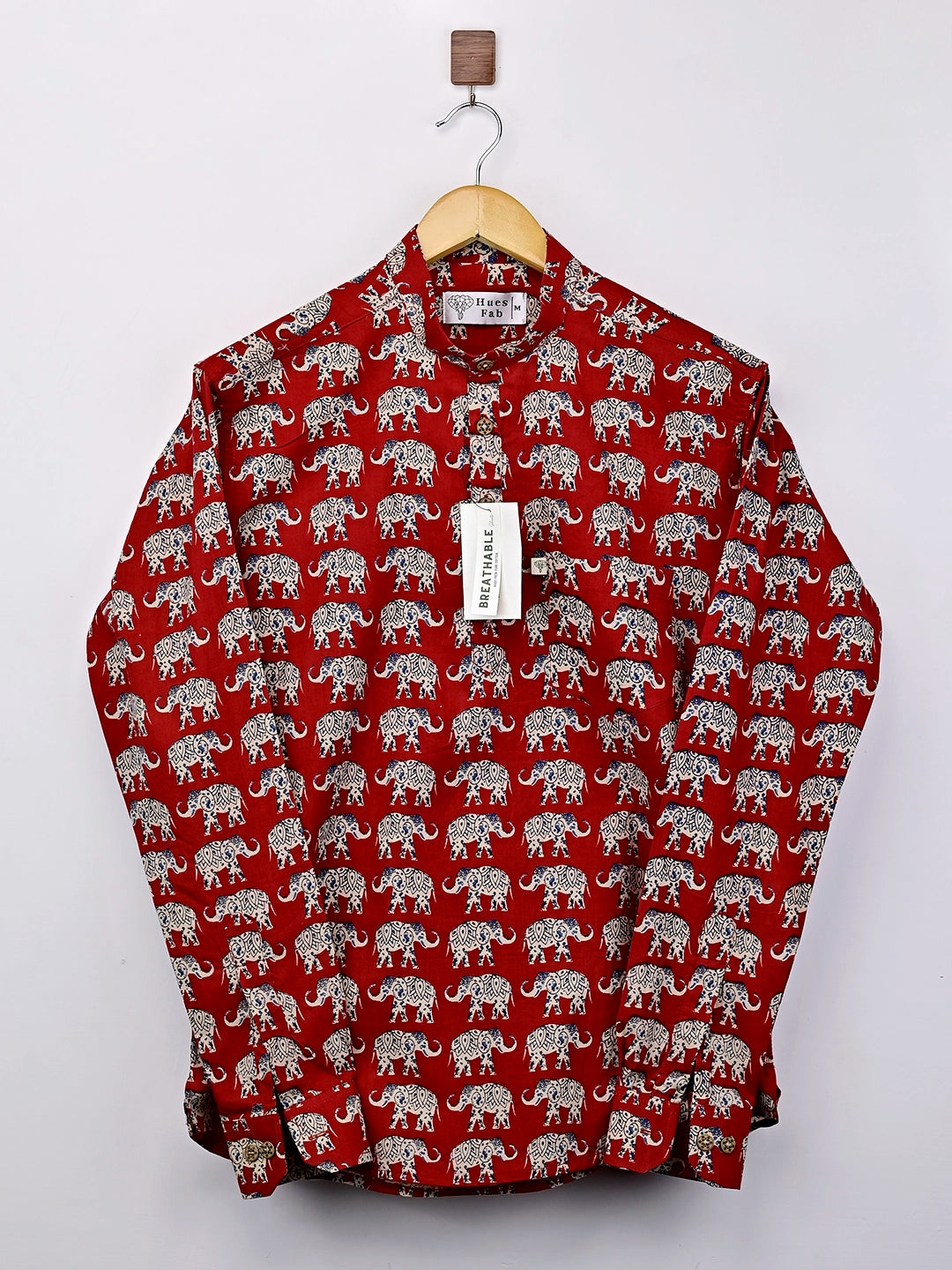 red elephant printed short kurta