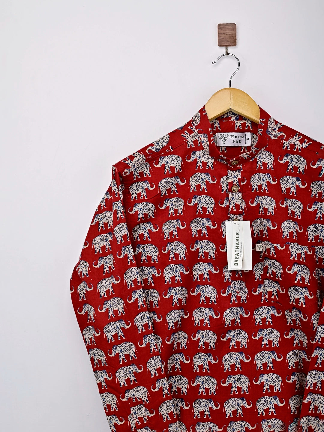red elephant printed short kurta