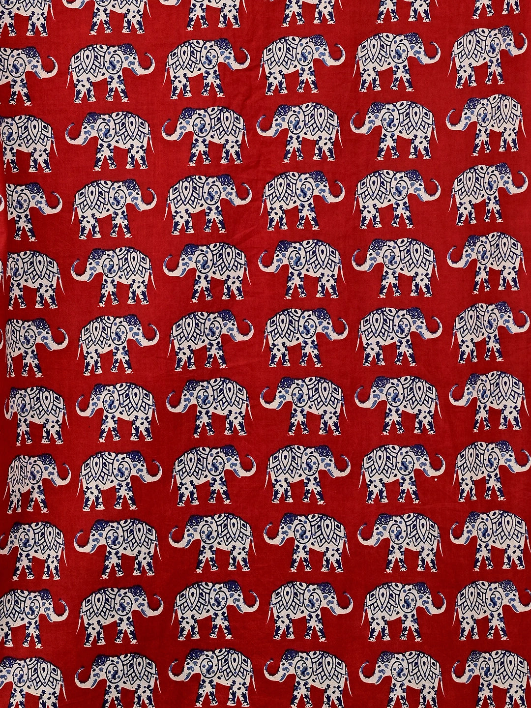 red elephant printed short kurta