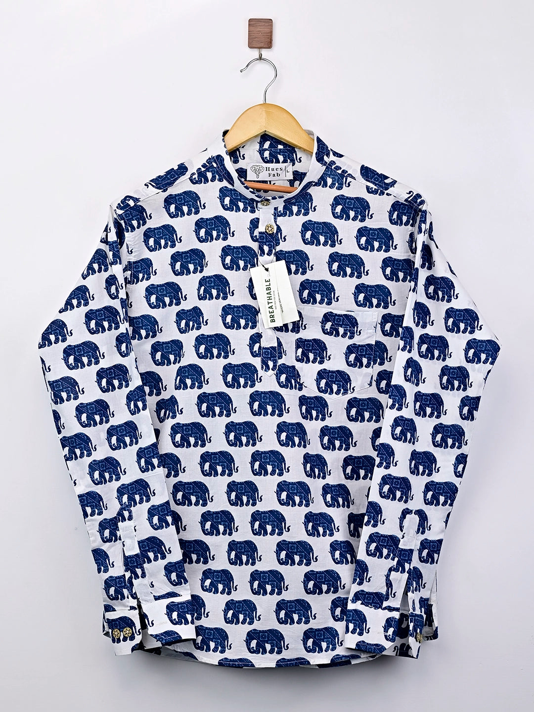 white blue elephant printed short kurta