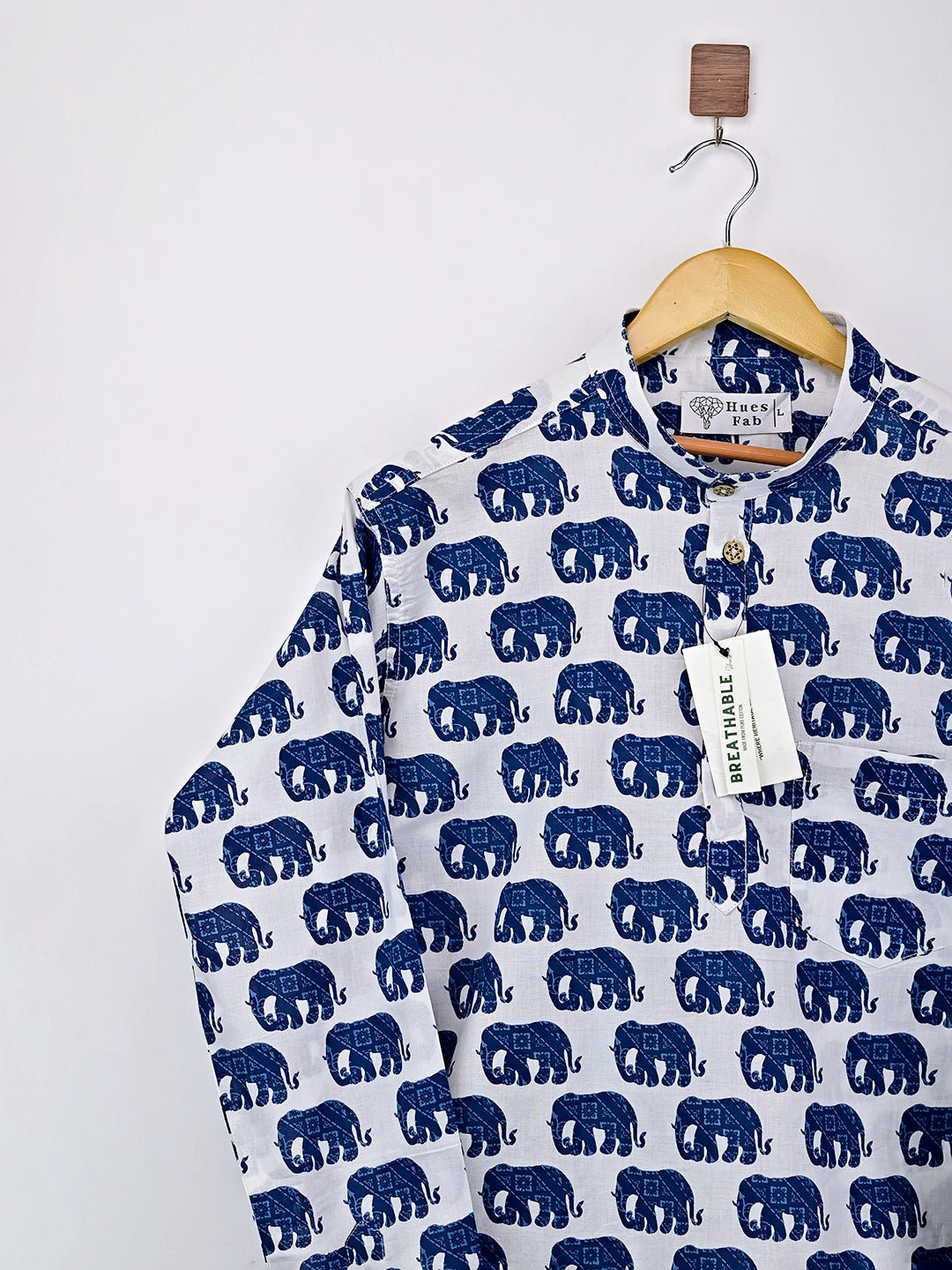 white blue elephant printed short kurta