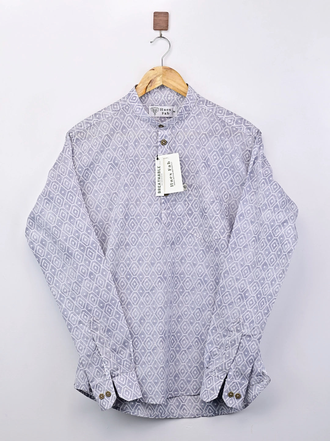 grey blocks printed short kurta