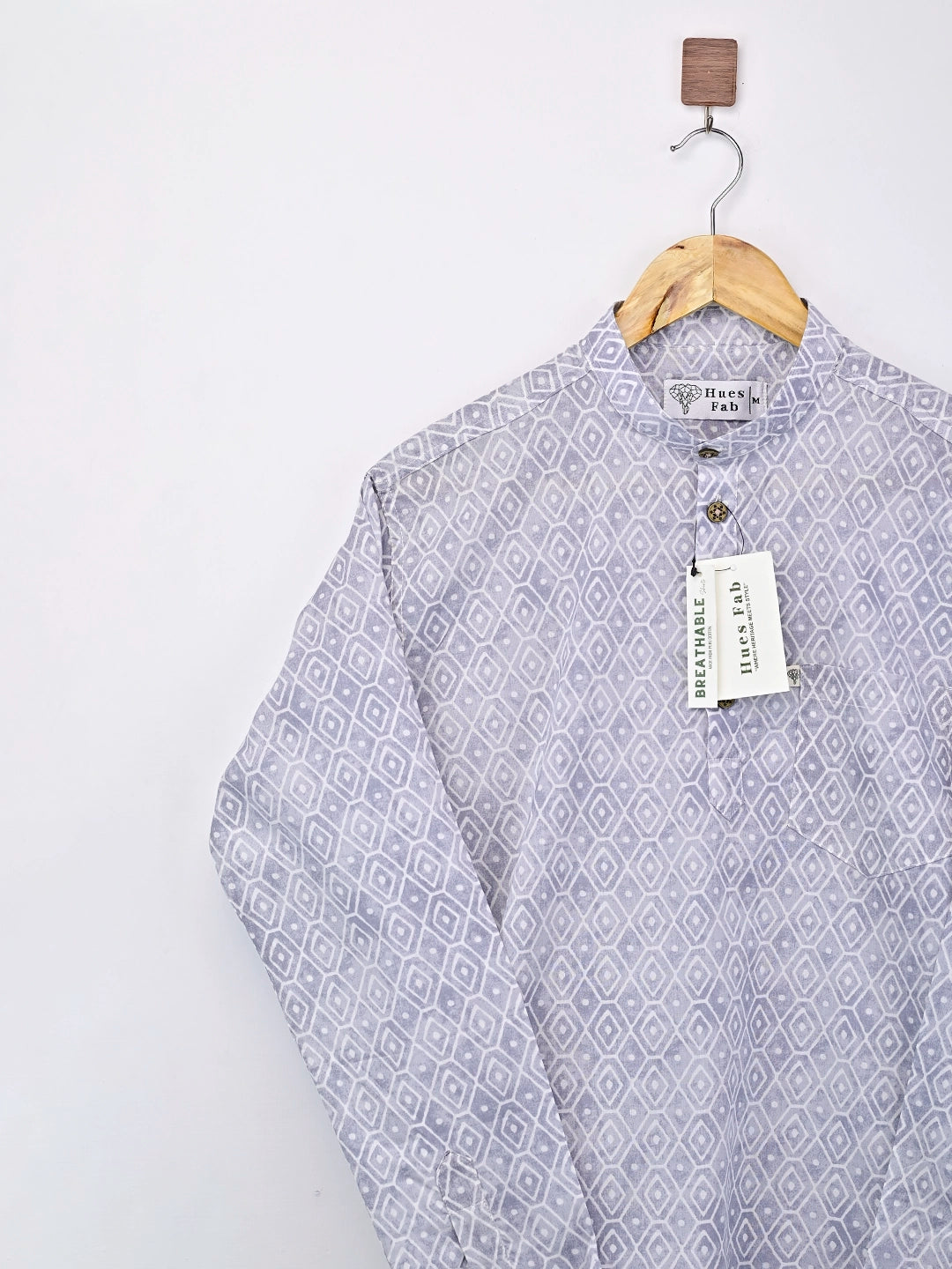 grey blocks printed short kurta