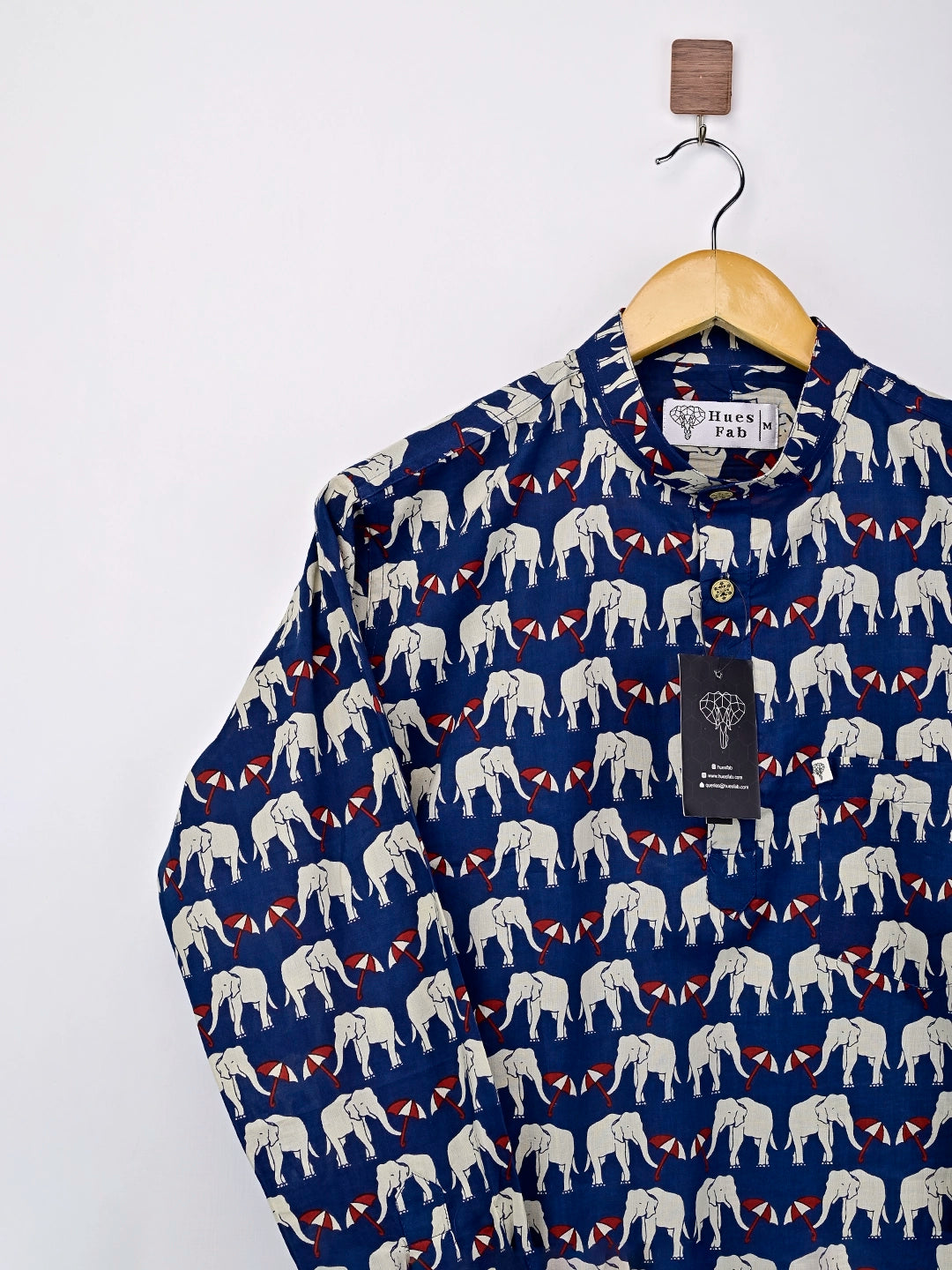 Navy Blue Elephant Umbrella Printed Short Kurta
