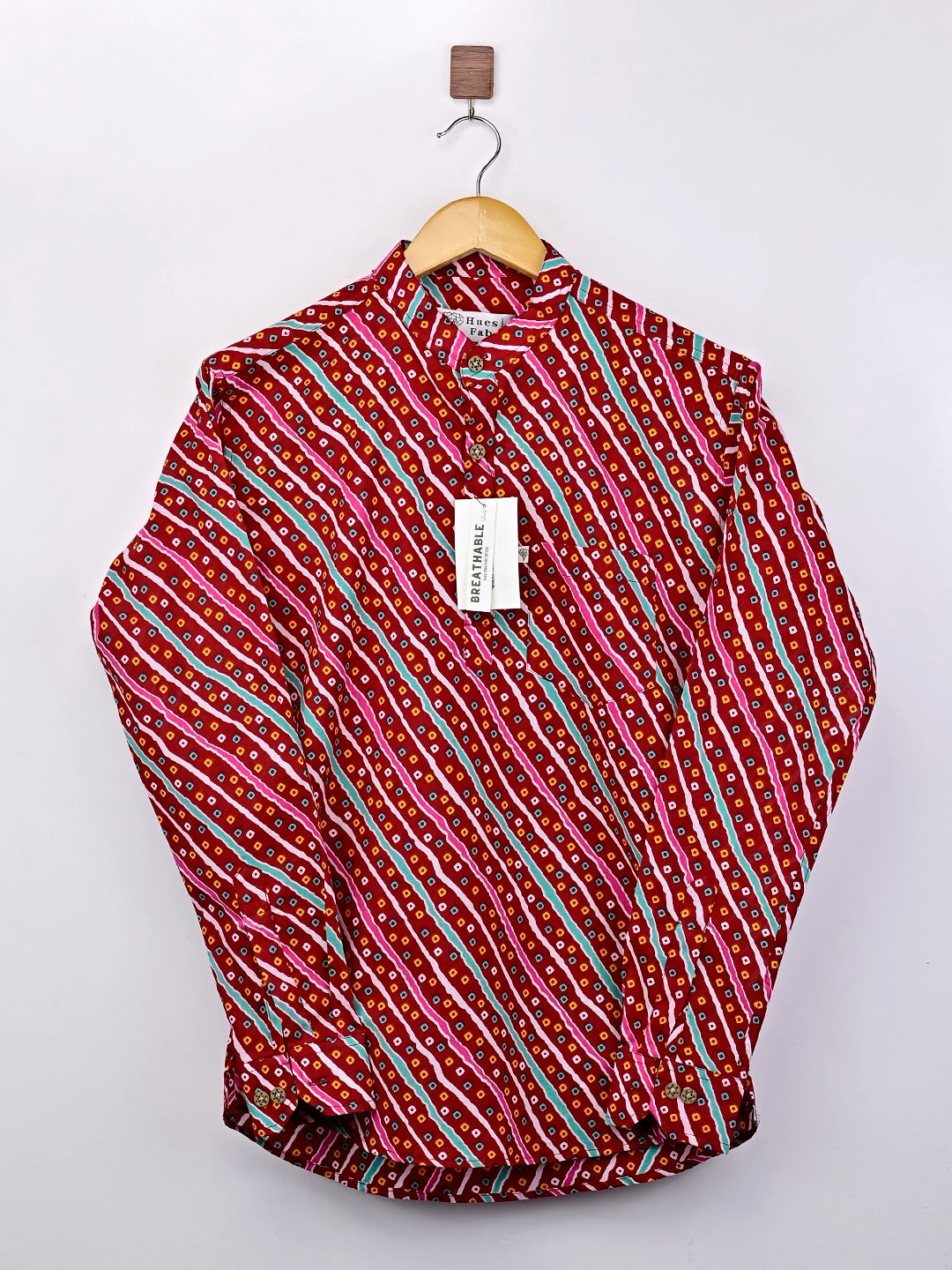 red lehriya printed short kurta