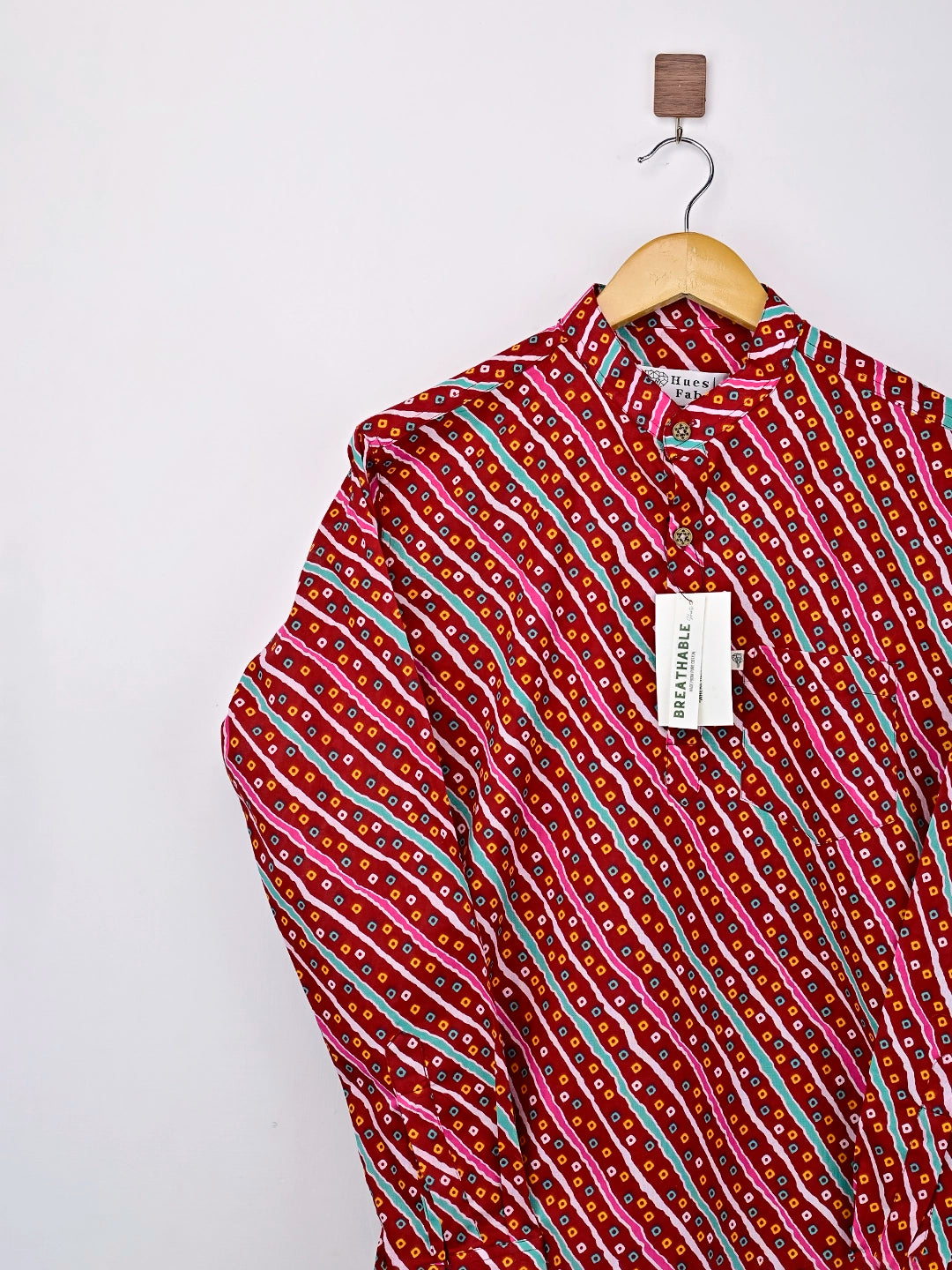 red lehriya printed short kurta
