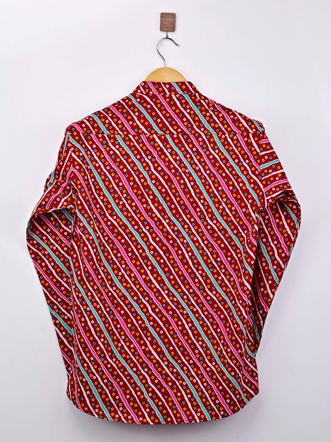 red lehriya printed short kurta