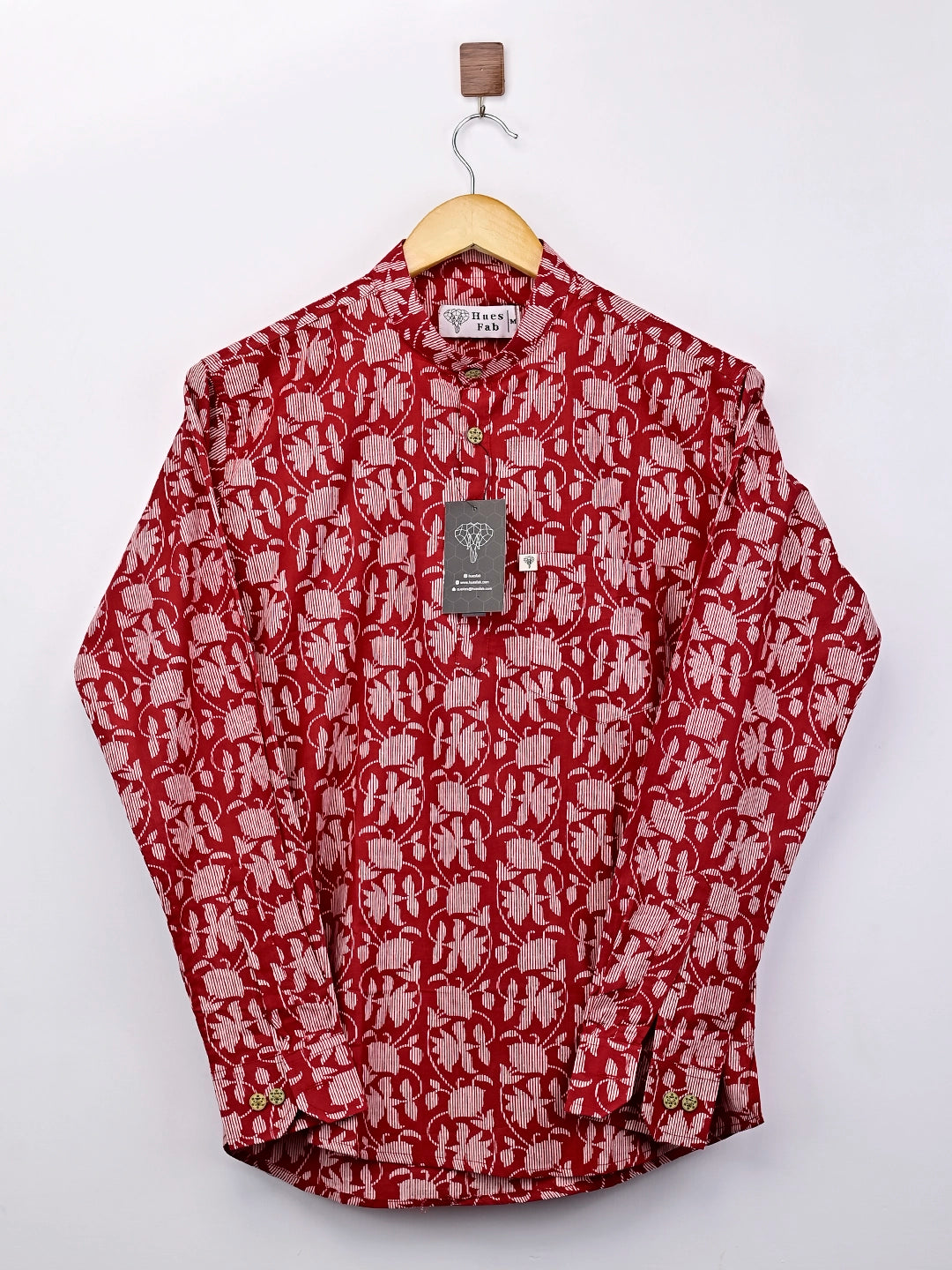 maroon white floral printed short kurta