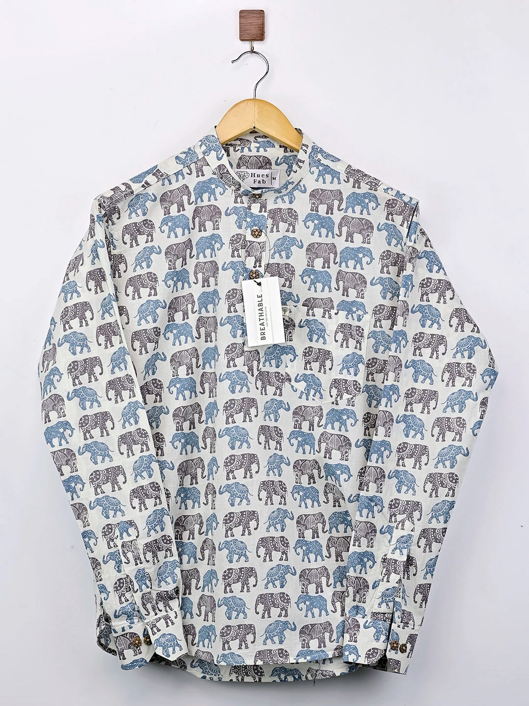 blue multicolour elephant printed short kurta