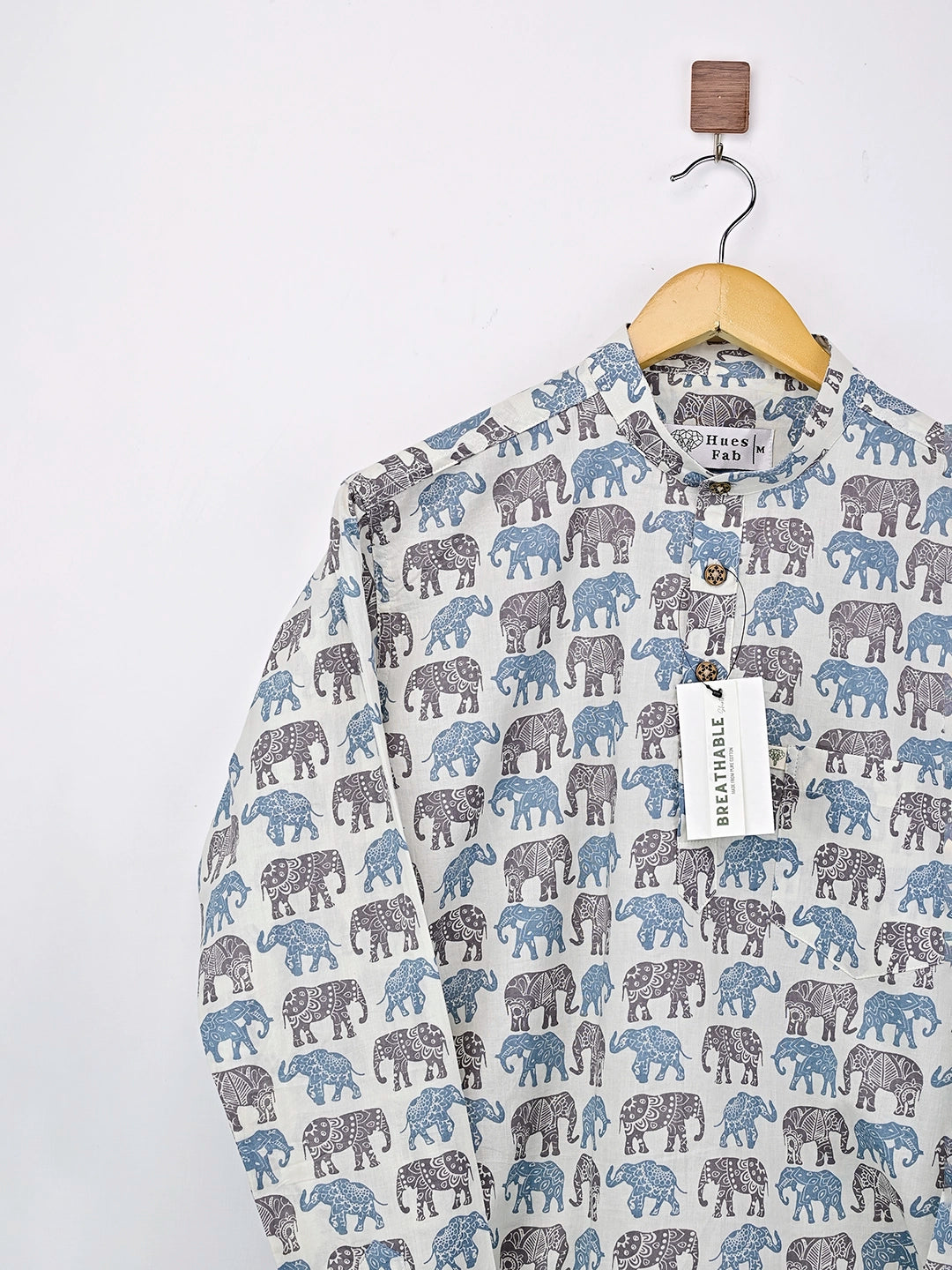 blue multicolour elephant printed short kurta
